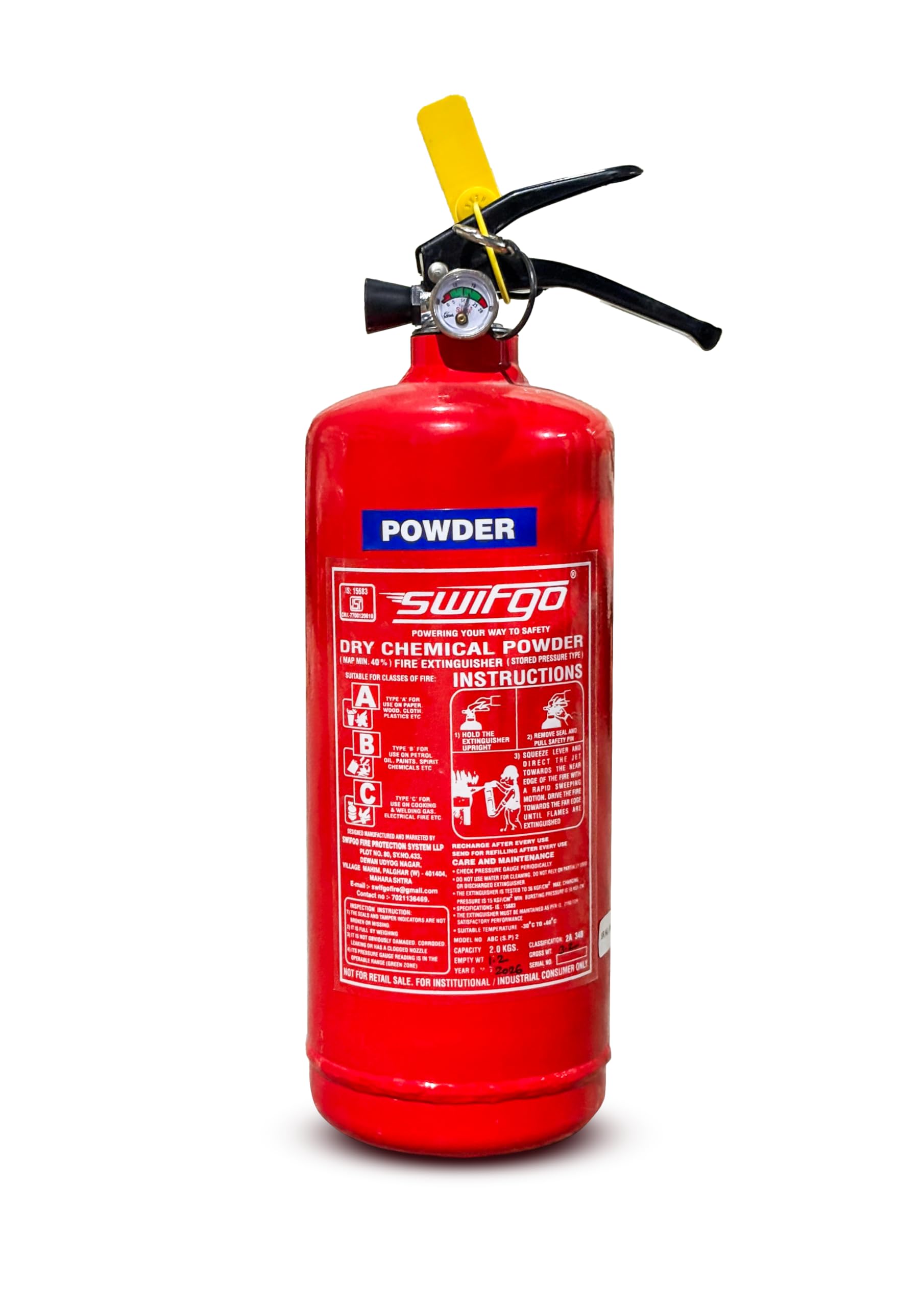 ABC Powder Type 2 Kg Fire Extinguisher Red Fire Extinguisher ISI Mark with Wall Mount Hook and How to use Instruction Manual for Home, Kitchen, Office, School and Industrial Use Pack 1-image-5