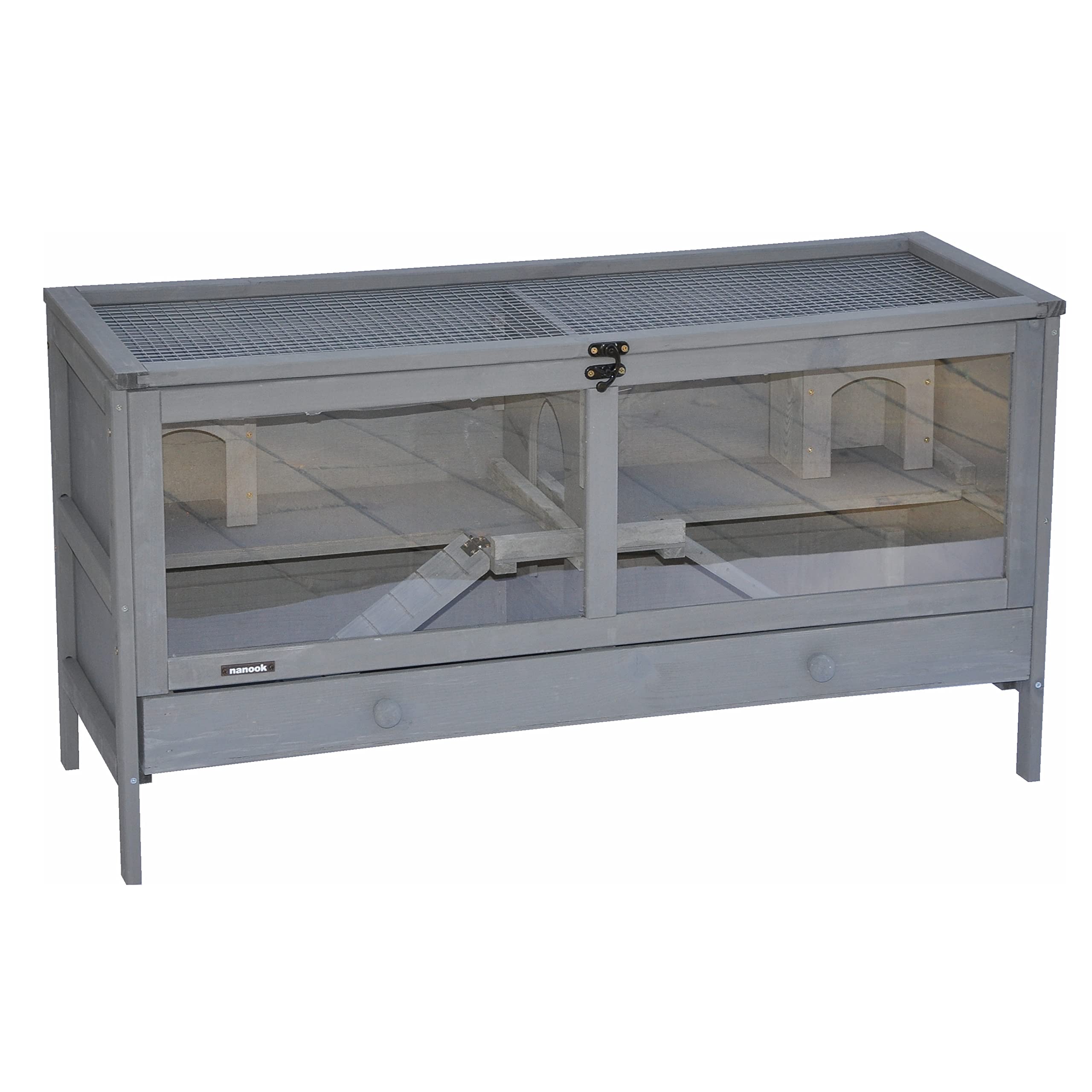 nanook Hamsterkäfig Mäusekäfig Kleintierkäfig Holz 92 x 38 x 48 cm grau