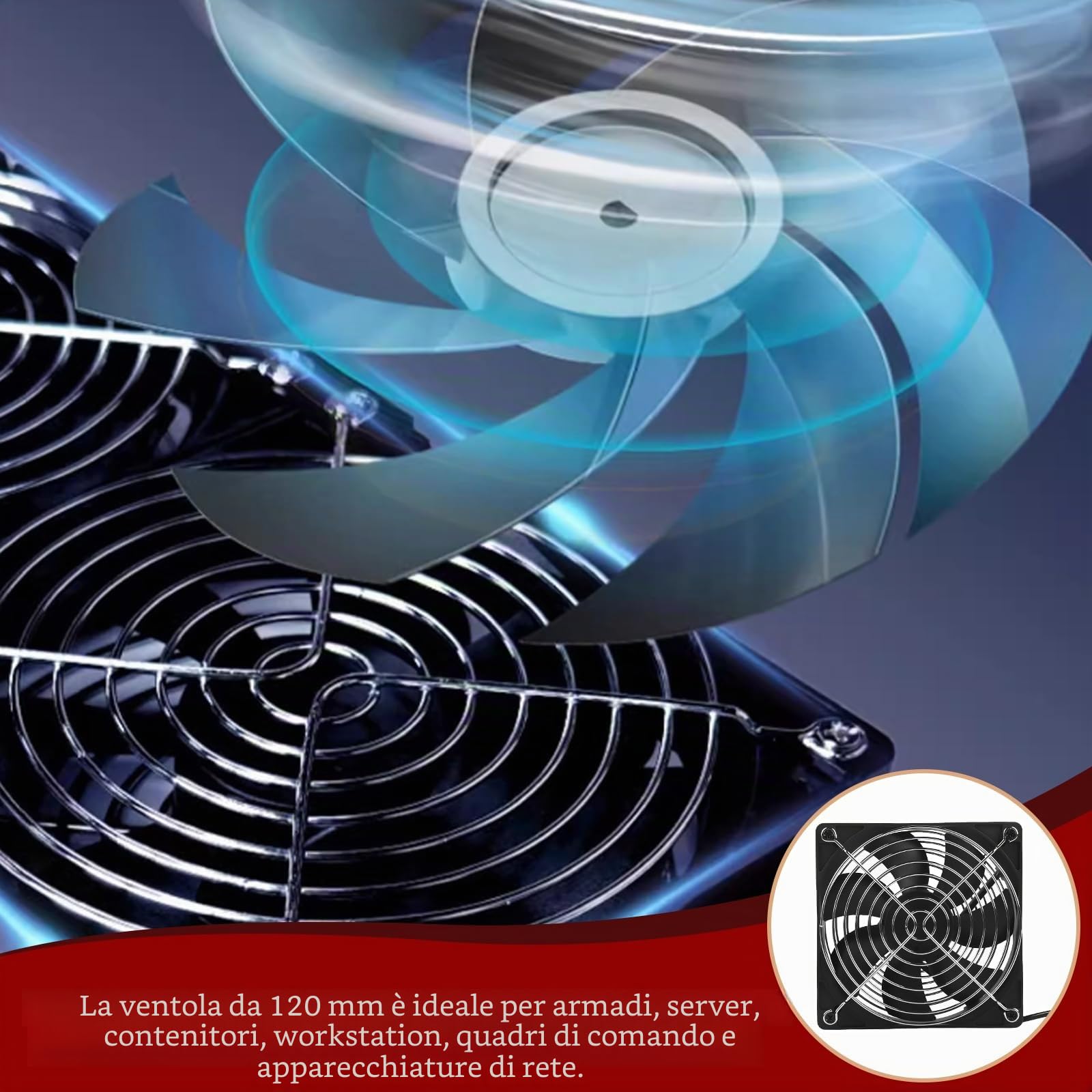 Ventola da 120 mm con controllo della velocità 220 V, ventola di raffreddamento senza spazzole con copertura in metallo, grande volume d'aria, ventilatore di scarico silenzioso per computer