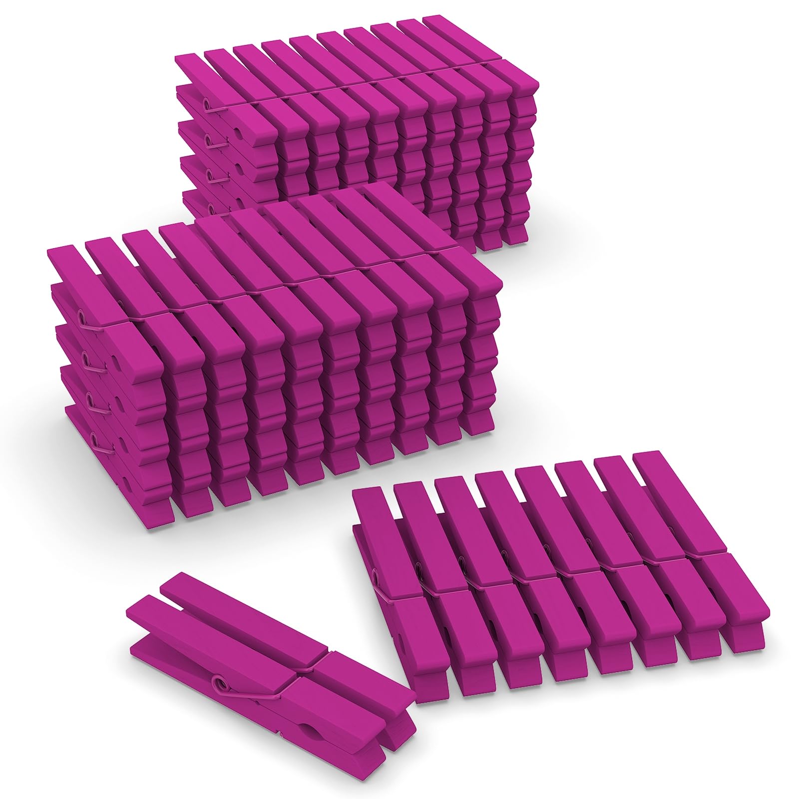 Photo 1 of 100 Pack Wooden Clothespins for Crafts, Colored Clothes Pins for Hanging Pictures Clothing Classroom, 2.9 Inch Hot Pink