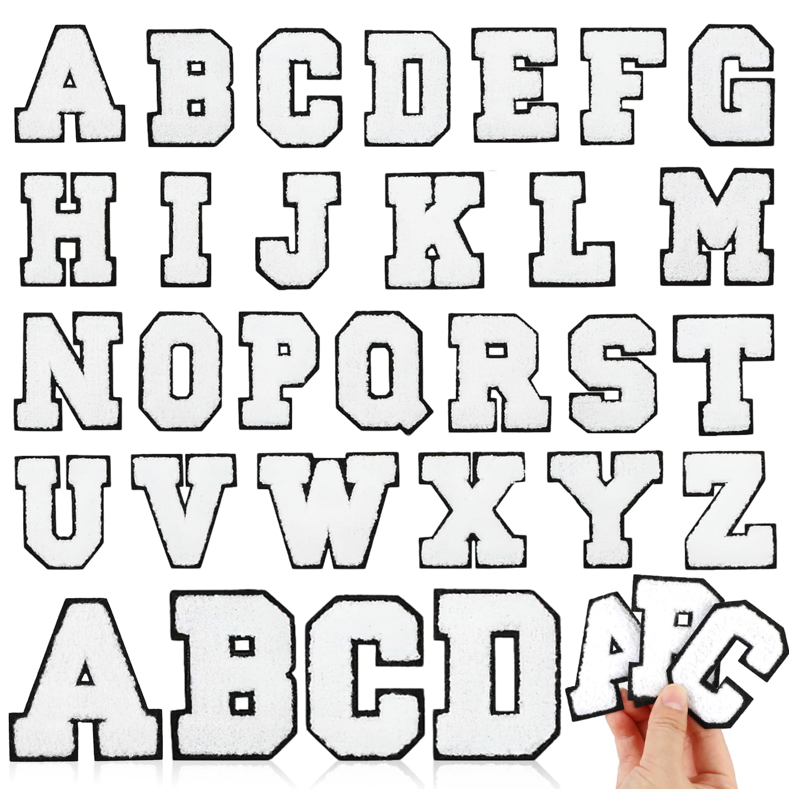 MWOOT 26 Stück Aufbügelbare Buchstaben Aufnäher, Buchstaben A-Z Gestickte Applikationen Aufnäher,DIY Alphabet Aufnäher für Kleidung, Röcke, Hüte, Taschen, Jeans (Weiß)