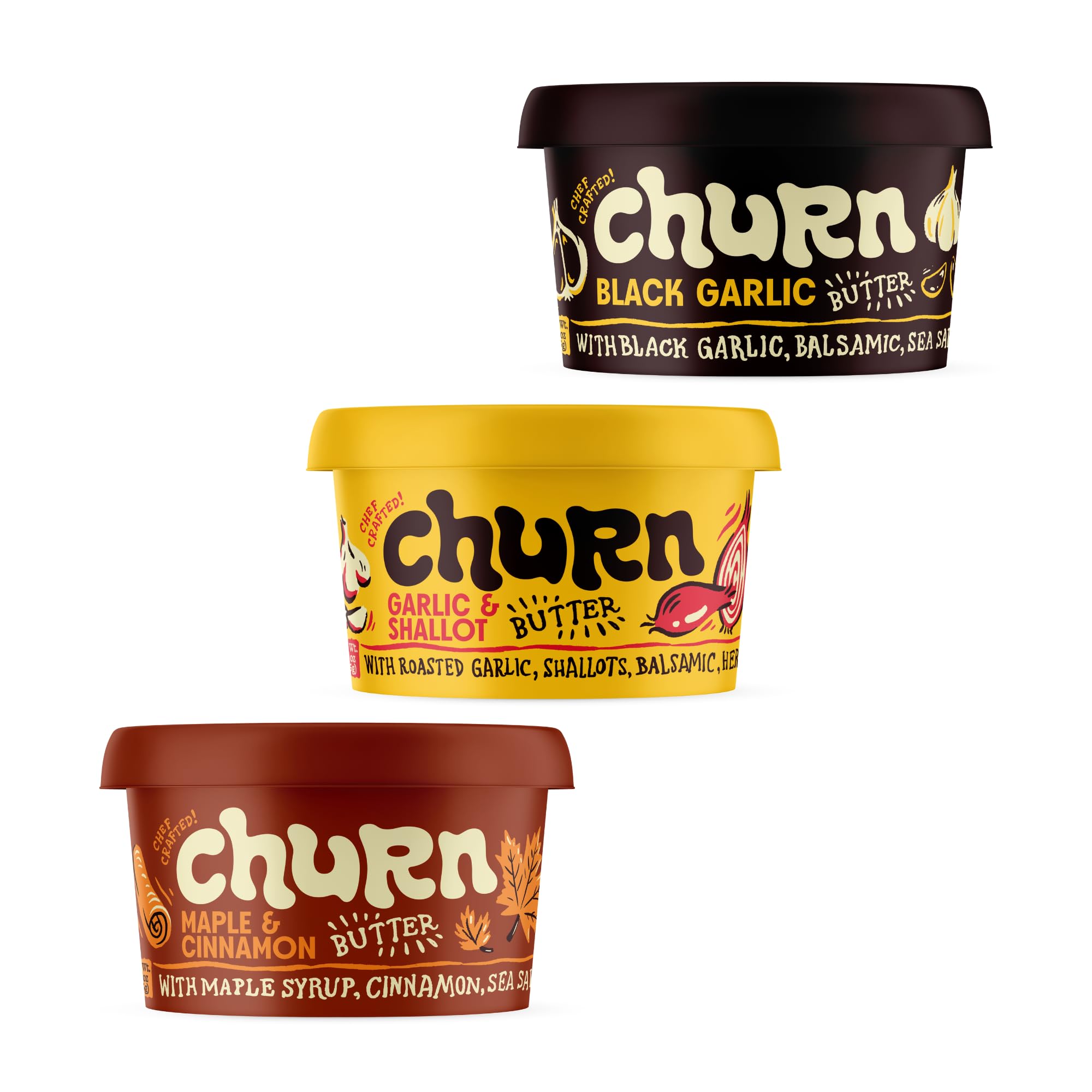 Churn Flavored Butter Dinner & Dessert Variety Packs Churned with Organic Grass Fed Butter (5.5oz, Pack of 3) - Non-GMO, Hormone-Free, Compound and Finishing Butter (Dinner & Dessert)