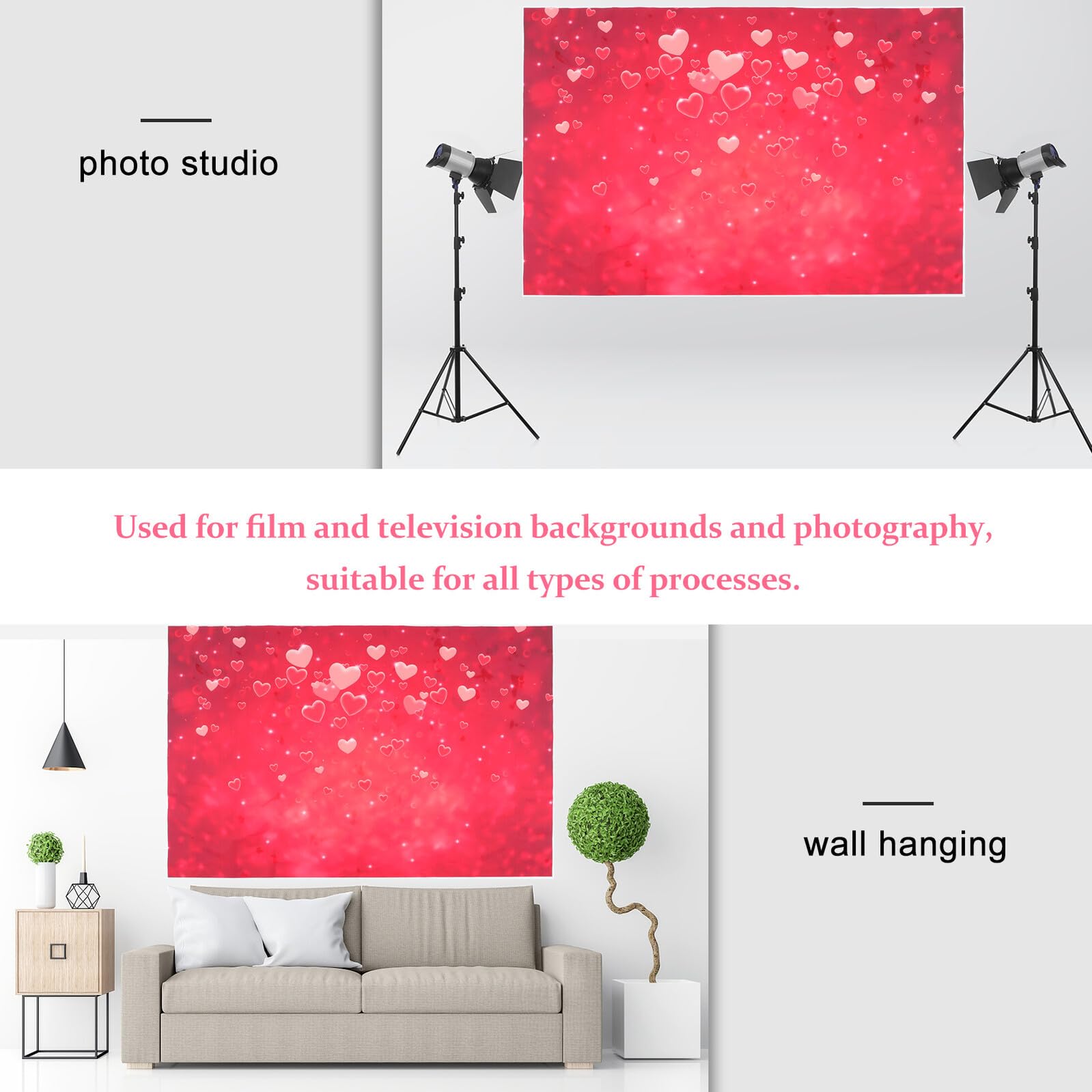 Housoutil Sfondo Fotografico Poliestere Motivo a Cuore per Decorazioni Matrimonio e Feste di San Sfondo per Eventi e Foto di Famiglia Decorazione Murale Pieghevole per Studio Fotografico