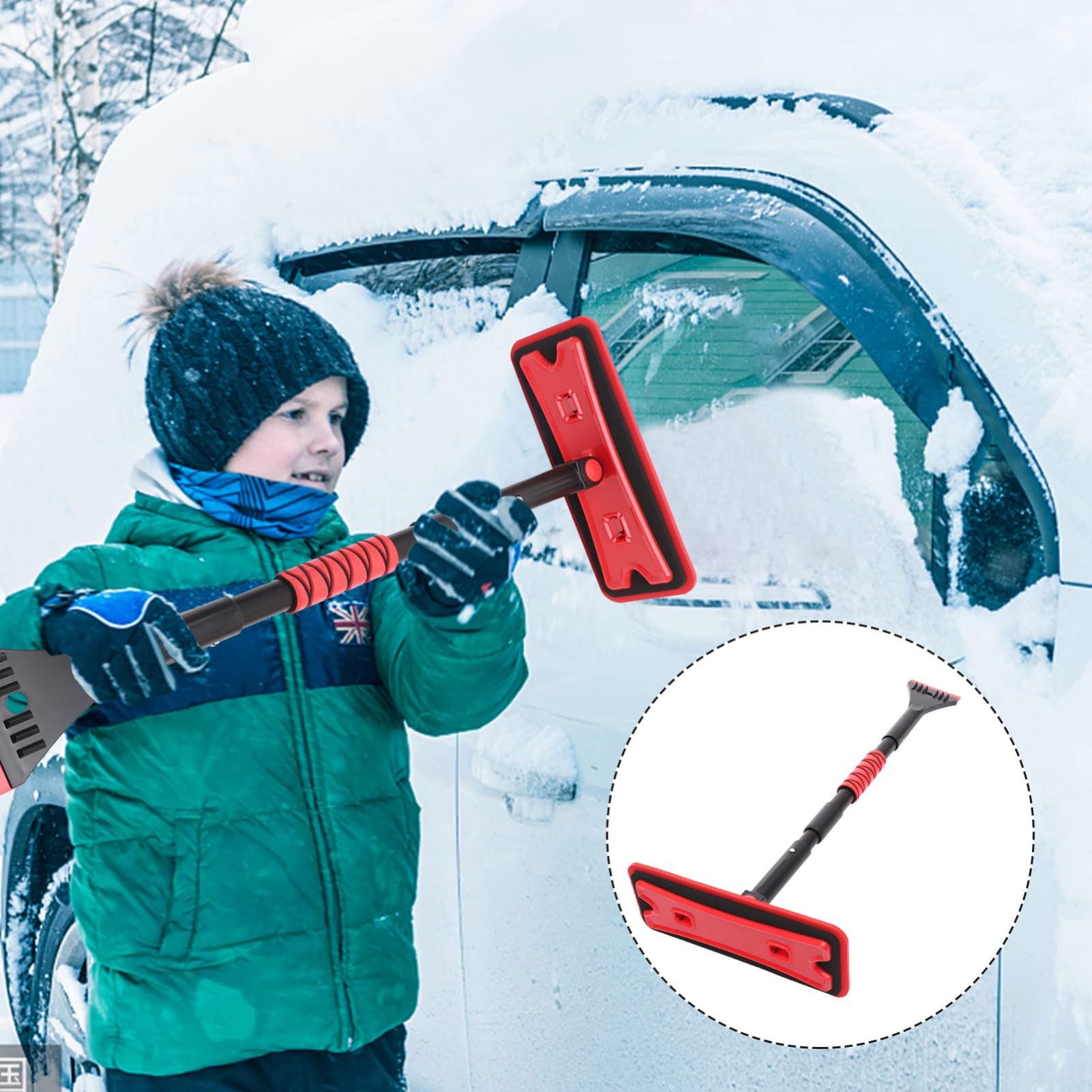 Angoily Eva Sponge - Pala da Neve per Auto Raschiaghiaccio per Parabrezza Spazzola con 7 Angoli di Cambio Facile da Usare