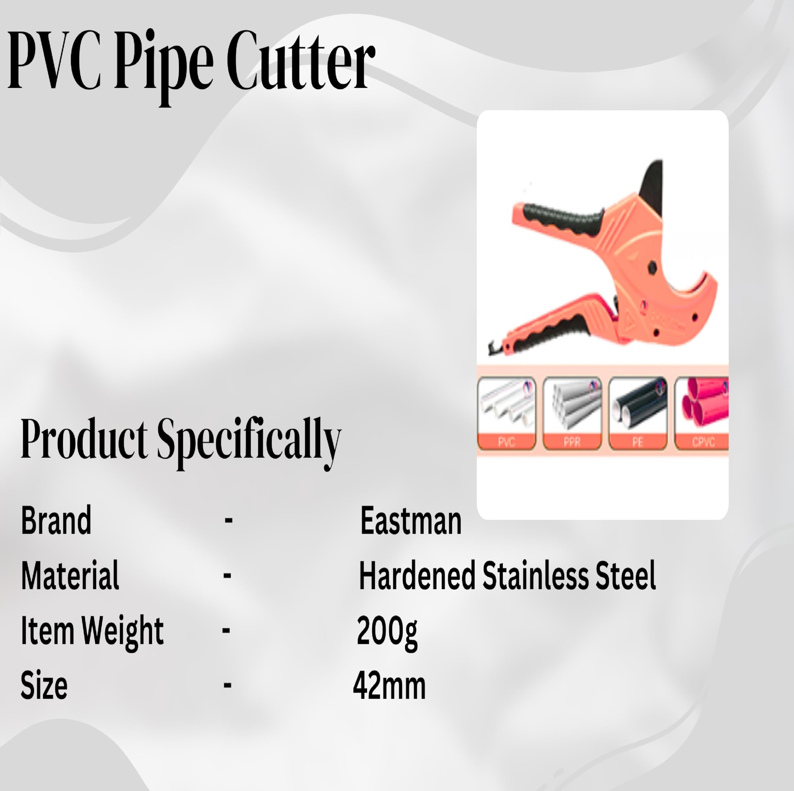 EASTMAN 42 mm Cutter for PVC, Plastic, PPR and Rubber Tube made with Grade of Steel Blade and Long Life Cutting, Blisted Packed/Aluminium Body Tools (E-3013) 2