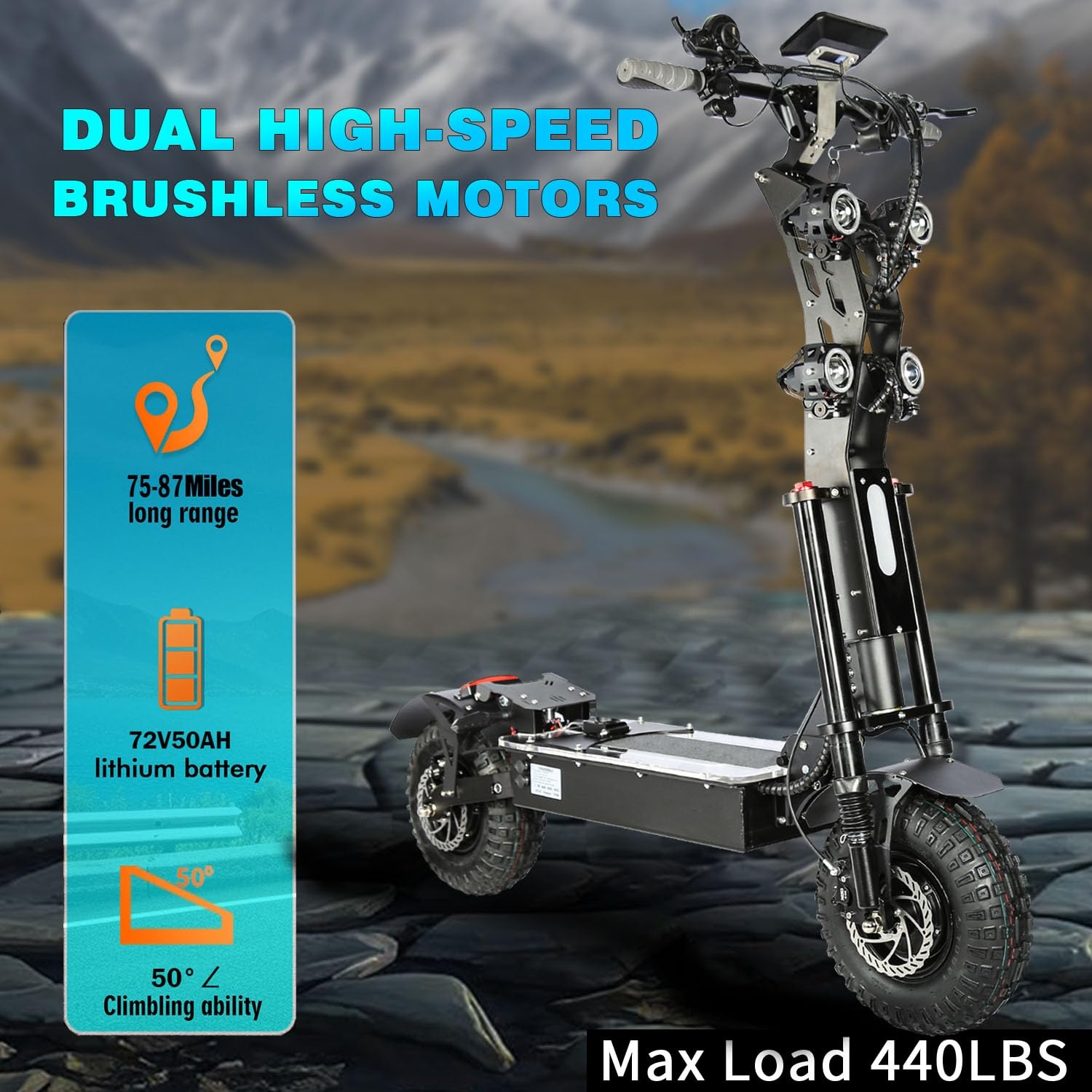 HWWH P4 Monopattino Elettrico Adulto Potente, Doppio motore Doppia Sospensione 14 pollici Pneumatico Tubeless Fuoristrada 60V/40Ah Batteria al Litio Autonomia Massima di 100 KM Carica 200 KG