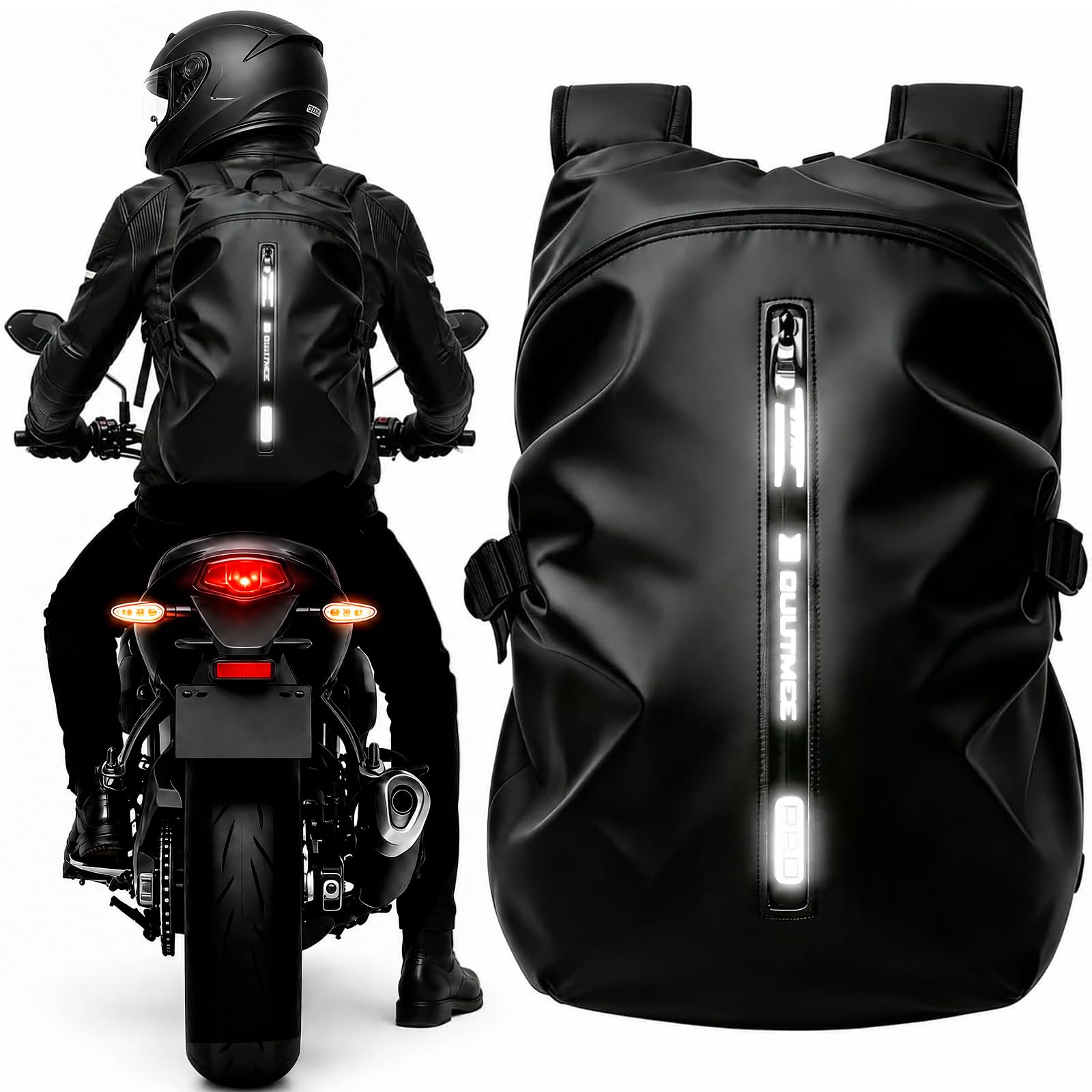 OUUTMEE Zaino da moto, impermeabile, per casco da uomo, con strisce riflettenti, Nero, M, Strada