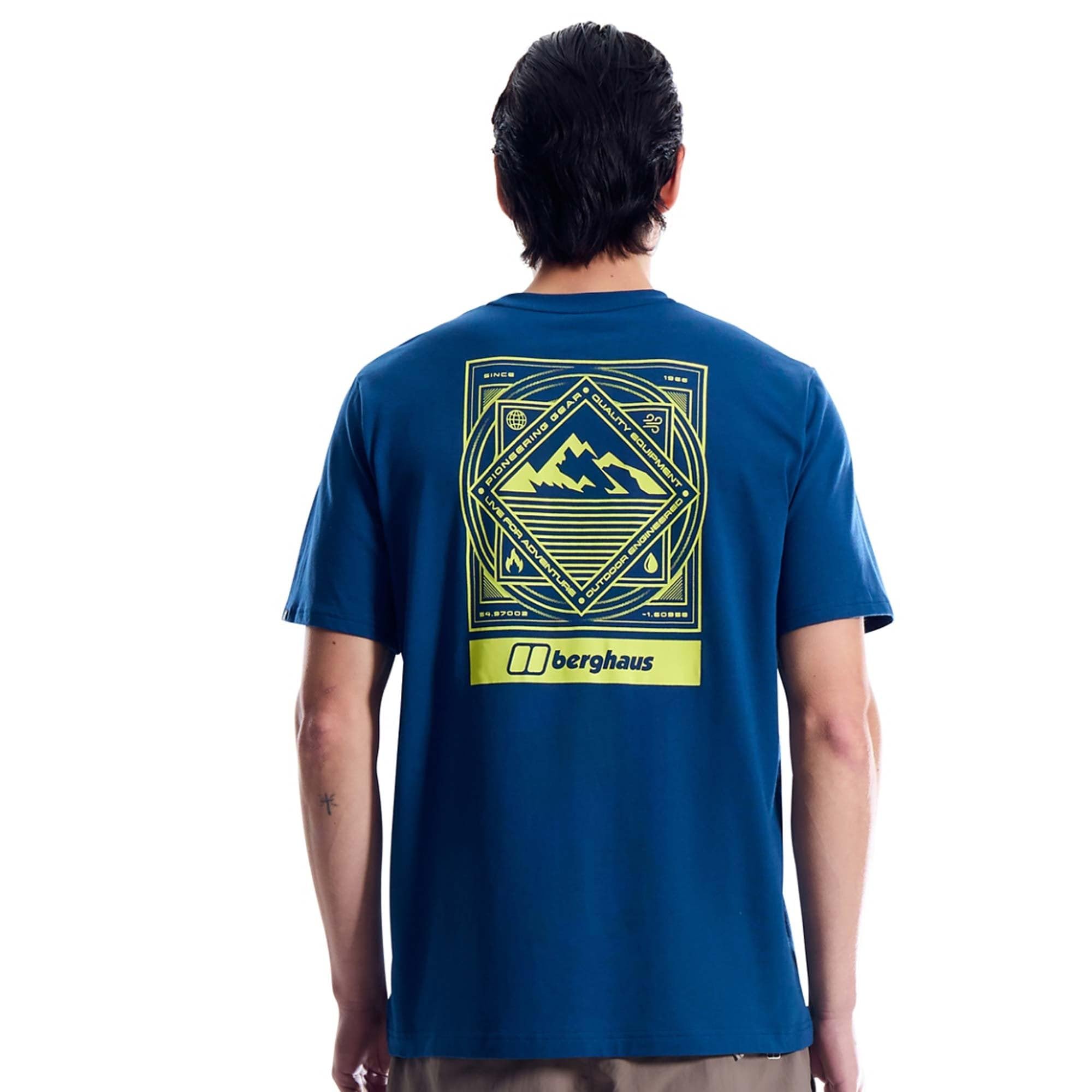 Berghaus Men's Mountain Matrix Essential Short Sleeve Graphic Tee: Dark Blue Large - Outdoor Action