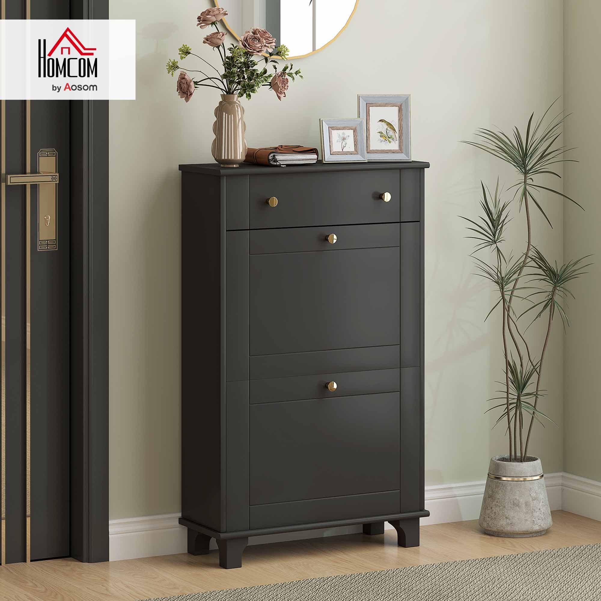 HOMCOM Armario Zapatero con cajones de Puerta abatible y Estante Ajustable, Armario de Entrada y Pasillo 8 Pares para Entrada y Pasillo 60x23,5x98,5 cm, Color Negro