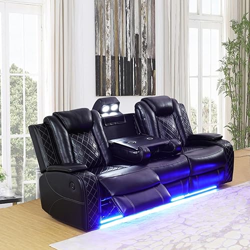 A Ainehome Luxury Furniture Sets Power Recliner Sofa Set Recliner Leather Sofas Loveseat Chair for Living Room Furniture/Small Space/Rv/House/Office/Theater Seating (F-Black,Sofa(3seater))