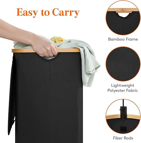 Miniatura 4 de Lifewit Cesta doble para la ropa sucia de 150 litros con tapa, cesta doble grande para la ropa sucia, bolsas extraíbles, 2 secciones estéticas para