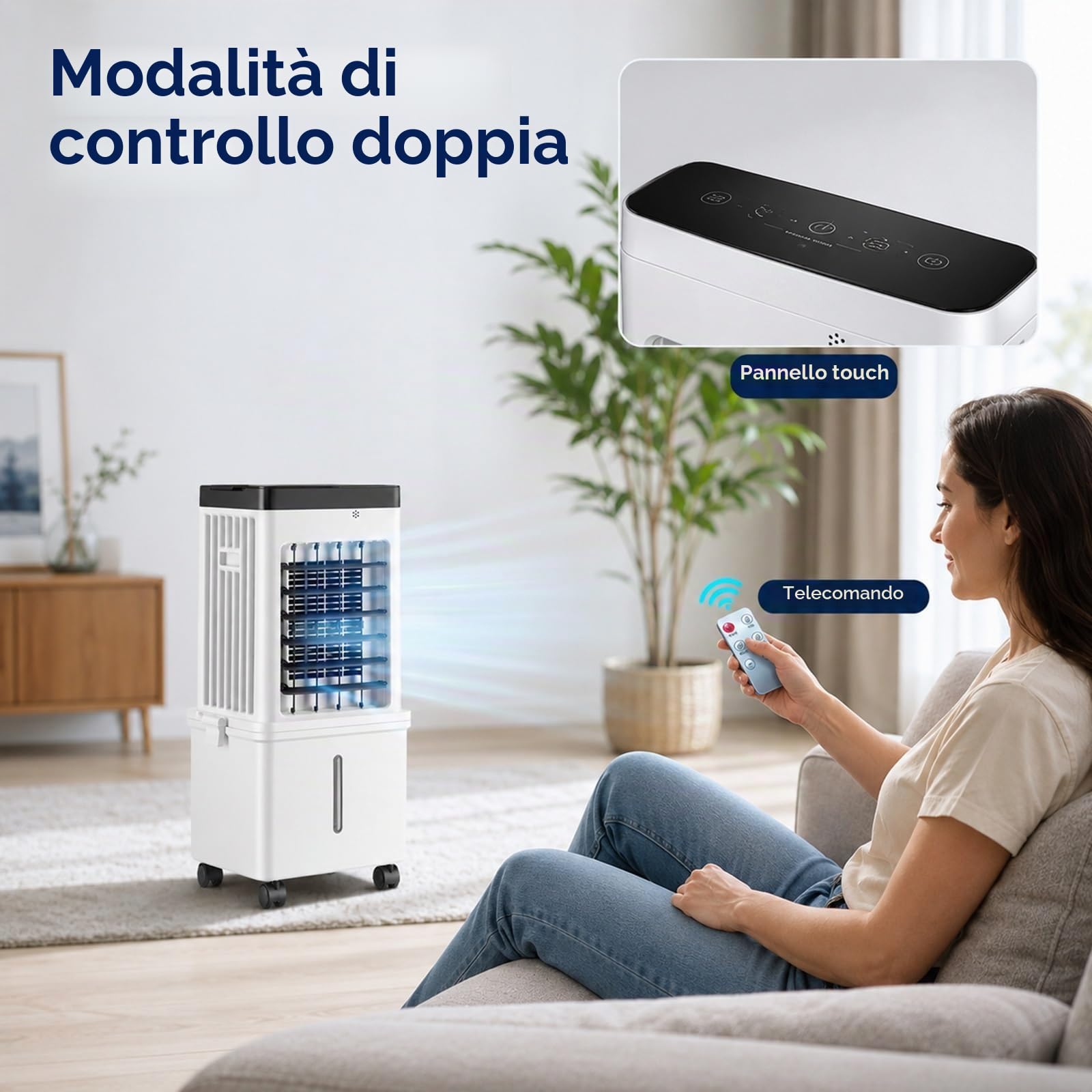 Condizionatore Portatile Senza Tubo con Raffreddamento a Ghiaccio, Raffrescatore Evaporativo con Umidificatore e Telecomando per Casa, Camera da Letto