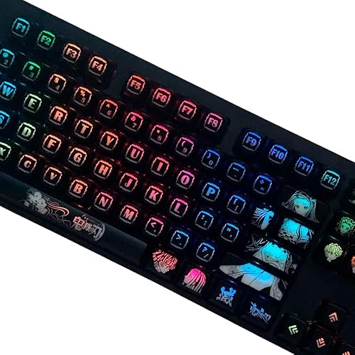Teclas translúcidas de anime japonés Demon Slayer 108 PBT sublimación de tinte OEM para teclado mecánico Cherry Mx Gateron Kailh Switch (solo teclas)
