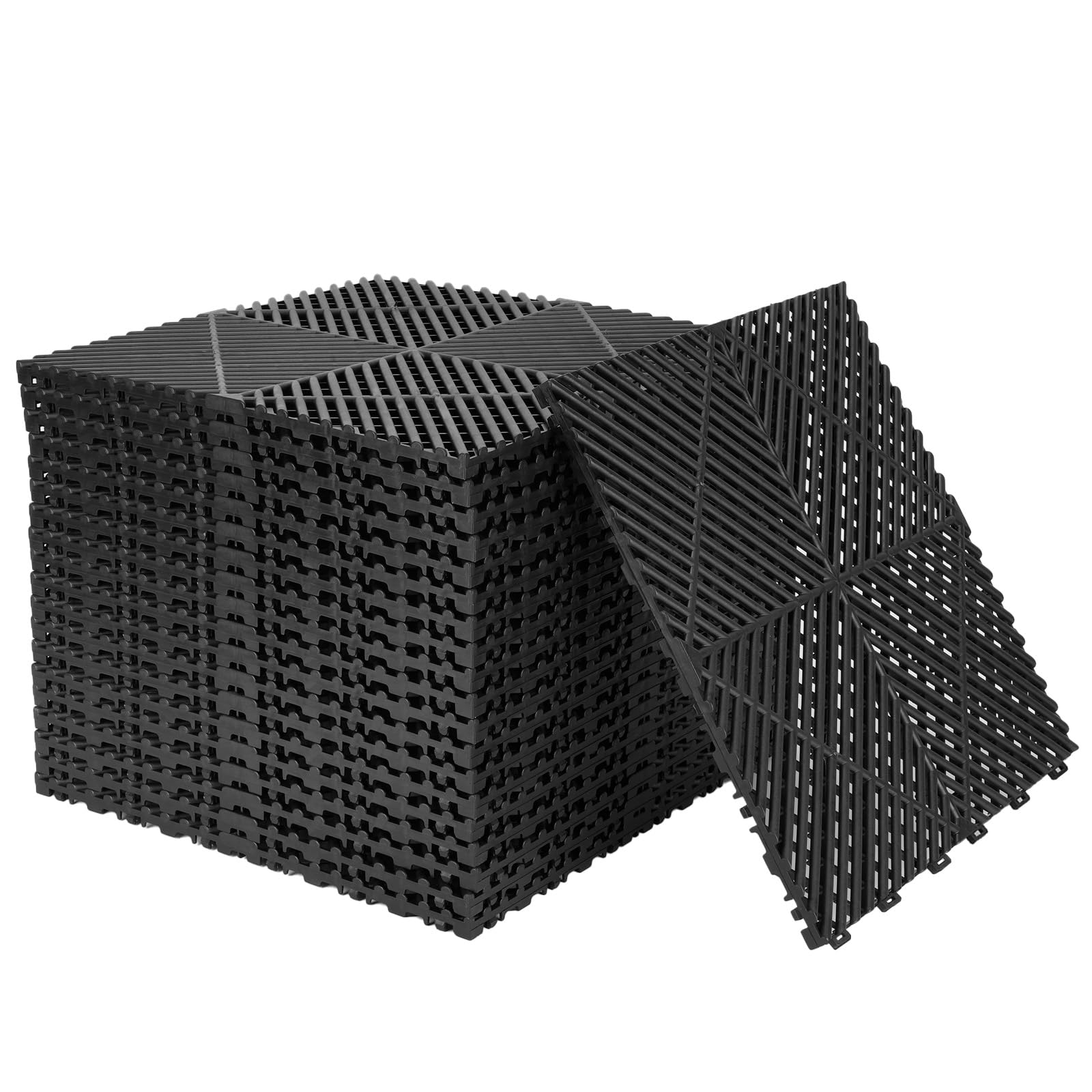 20 Stück PP Garagenboden 40x40cm Garagenbodenfliesen Ineinandergreifende Garagenboden matten, Garagen Drainagematte für Garage, Innen Außen,Schwimmbäder,Tragfähigkeit;3200KG(3.2m²) (Schwarz)
