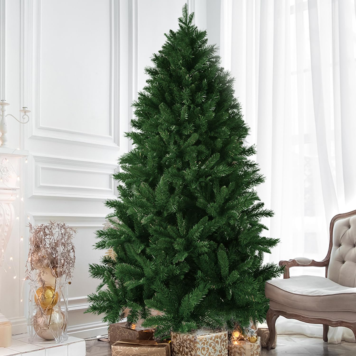 RIGHTPARTS 6FT Artificial Christmas Tree with,PE&PVC Mixed Branch Tips, Xmas Trees with Foldable Base for Home Office Party Christmas Decoration,Green