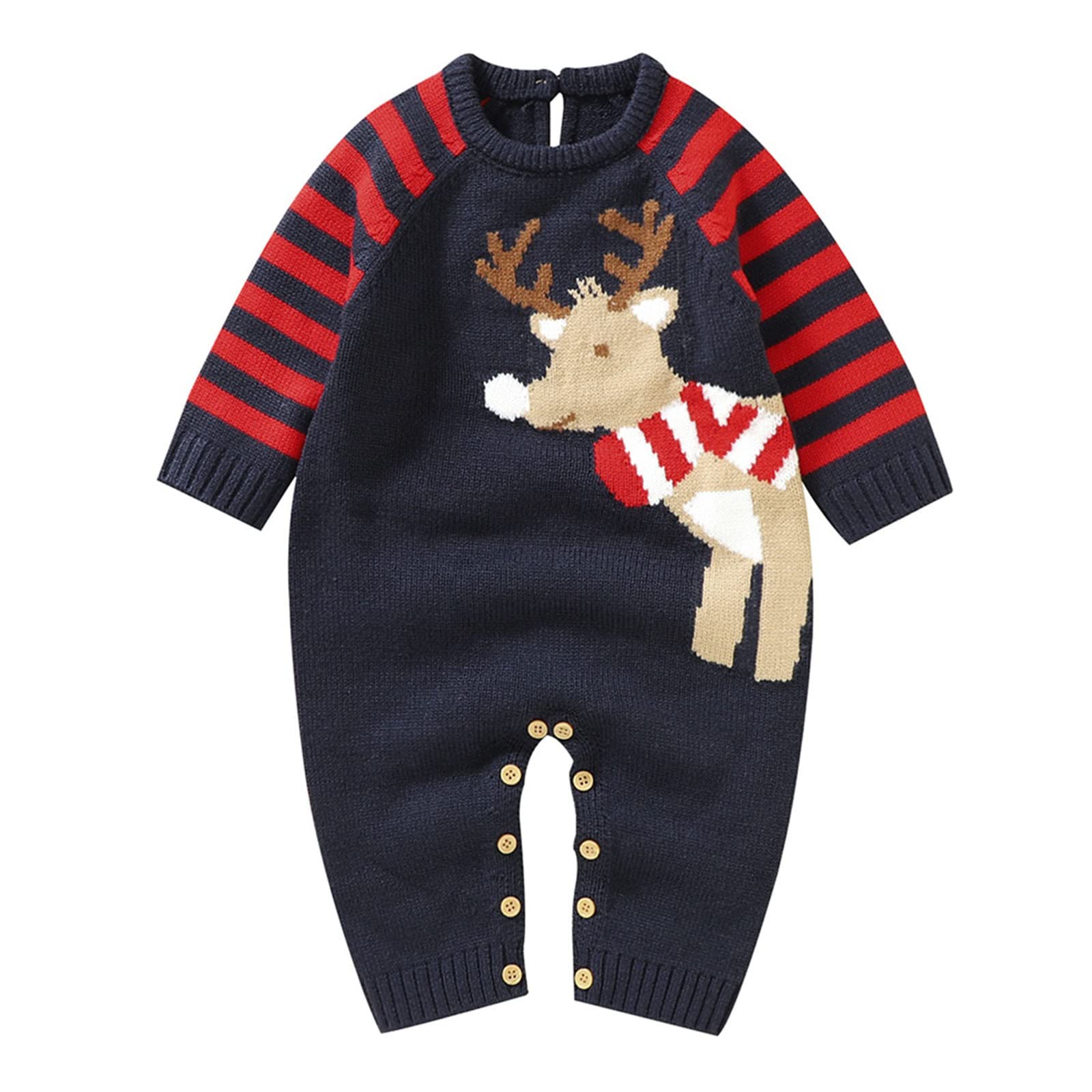 RNTOP My First Christmas Outfit Baby Boys Girls Christmas Sweater Romper Infant Reindeer Knitted (Blue, 9-12 Months)
