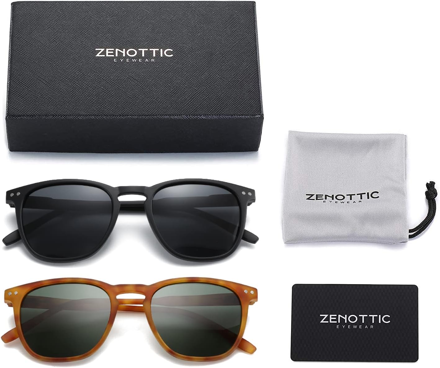 ZENOTTIC Polarized Sunglasses for Women Men: Retro Shades Round | Square Frame UV Protection 2 Pack - Image 7