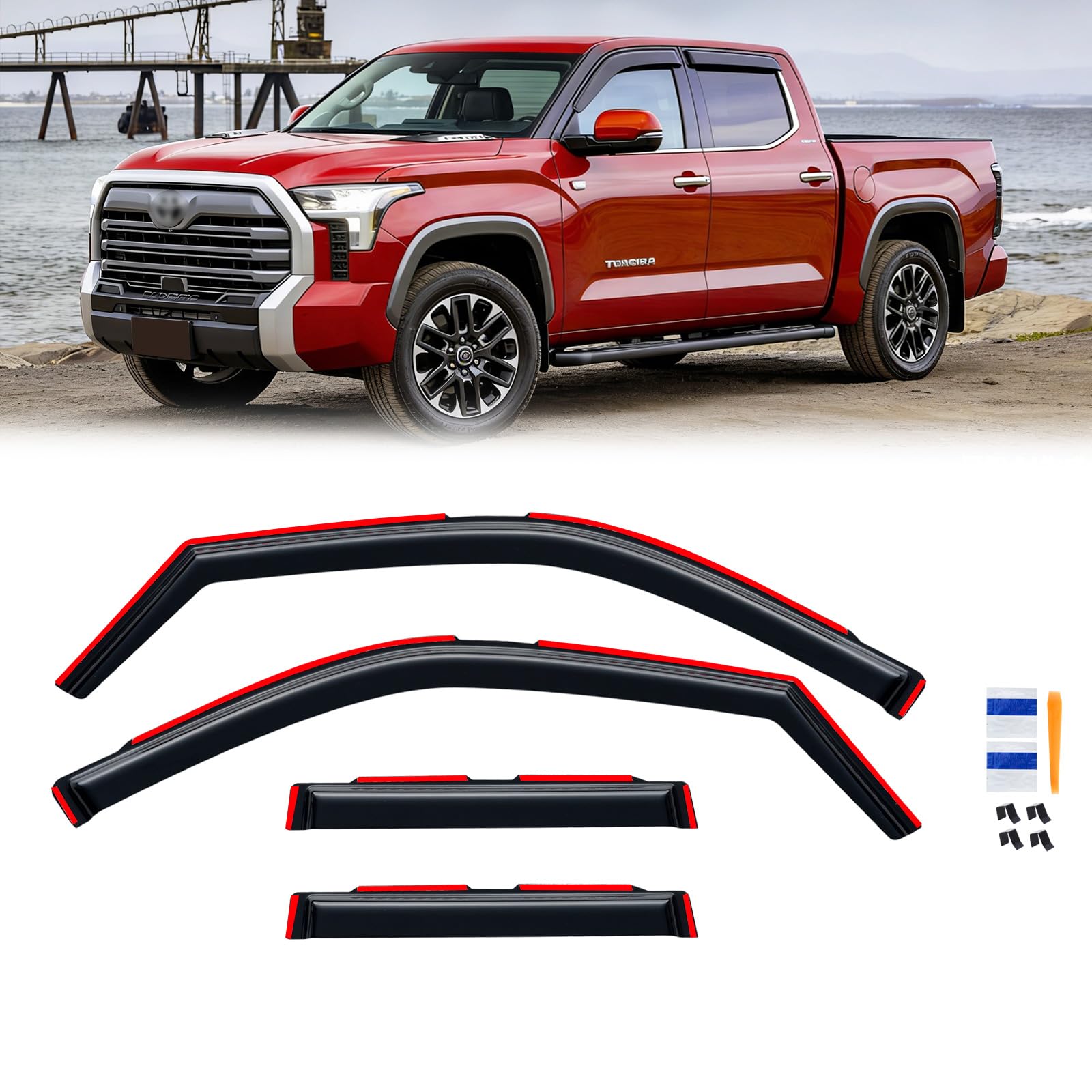 in-Channel Rain Guards for 2001-2007 Chevy Silverado & GMC Sierra 1500/2500/ 3500 Crew Cab, Window Visors Vent Deflector Shade Smoke for 02-06 Chevy Suburban/GMC Yukon XL/Escalade EXT/Avalanche — view 15