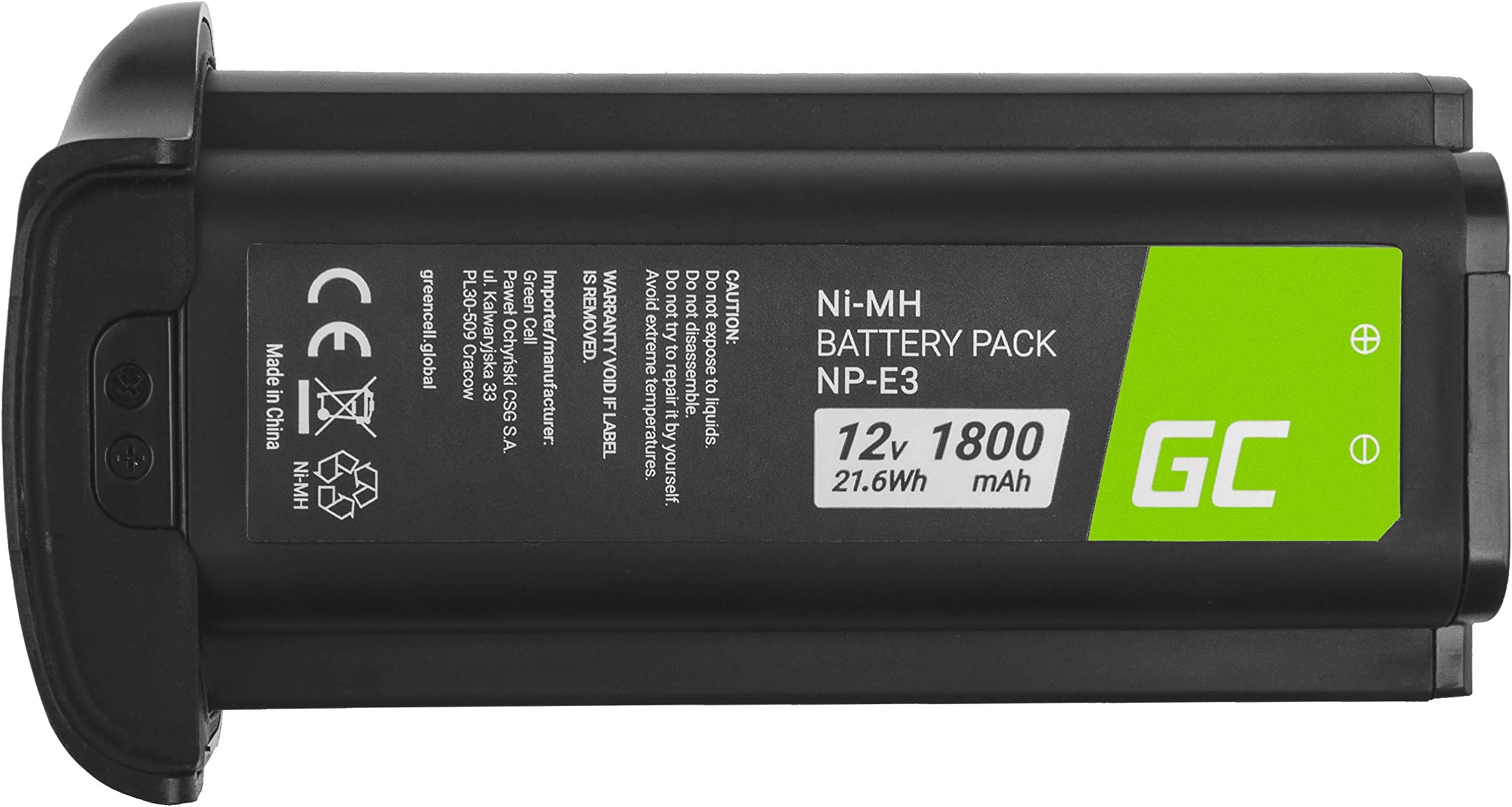 Green Cell® NP-E3 NPE3 Camera Replacement Battery Pack for Canon EOS-1D Mark II EOS-1Ds Mark II EOS-1Ds EOS-1D EOS-1D Mark II N Full Decoded (Ni-MH cells 1800mAh 12V Black)