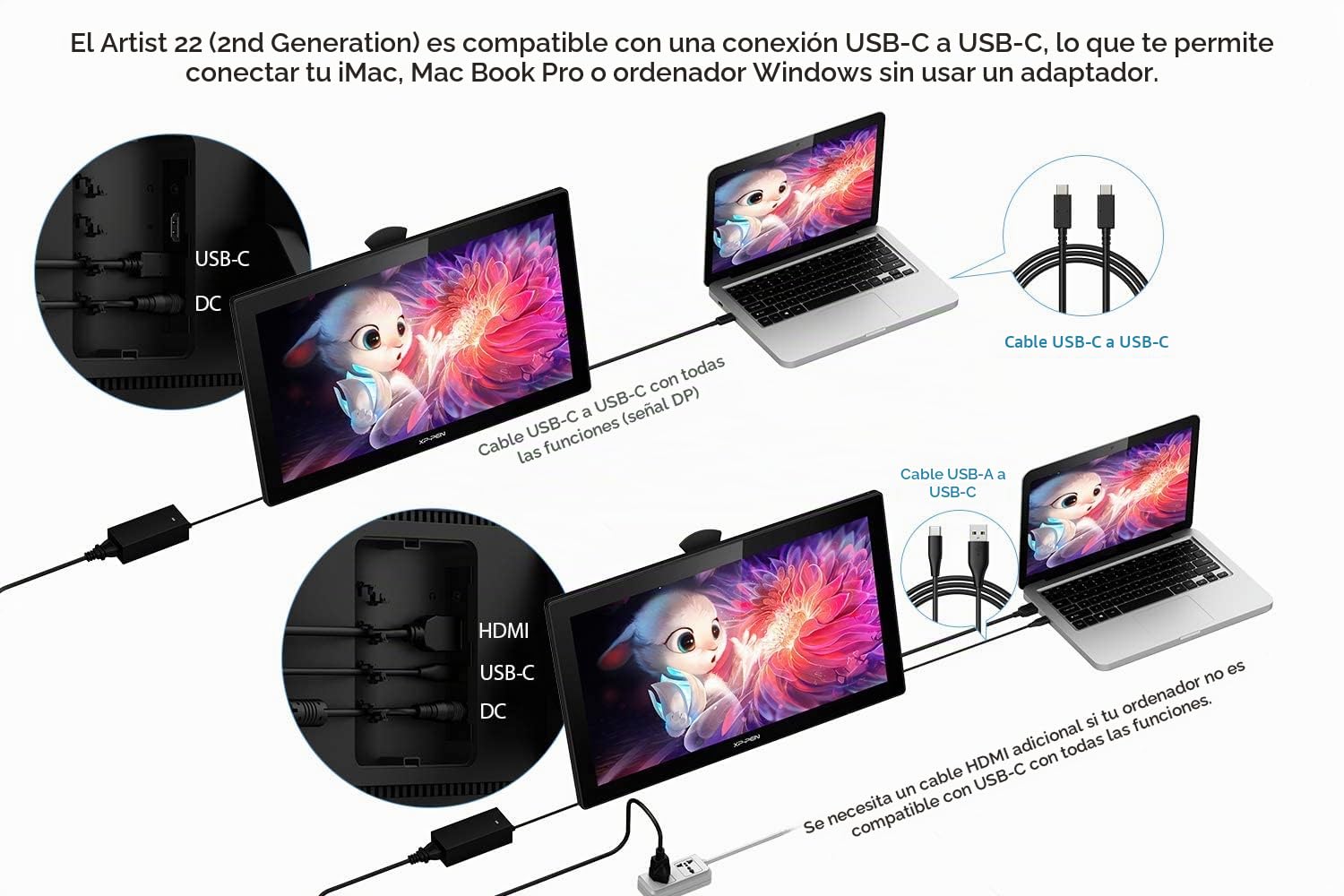 XPPen Artist 22 2nd Tableta gráfica con Pantalla 21,5" 8192 Niveles | Tableta gráfica Dibujo Digital sRGB ≥122%, Tableta de Conexión Tipo C Compatible con Móviles Android