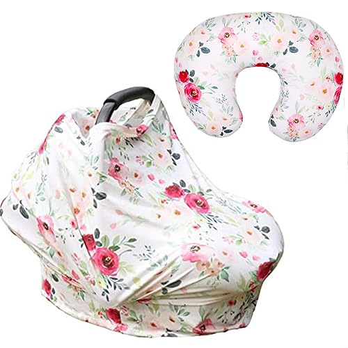 Juego de funda de almohada floral de lactancia y funda de asiento de automóvil, funda de almohada de lactancia materna y toldos de asiento de
