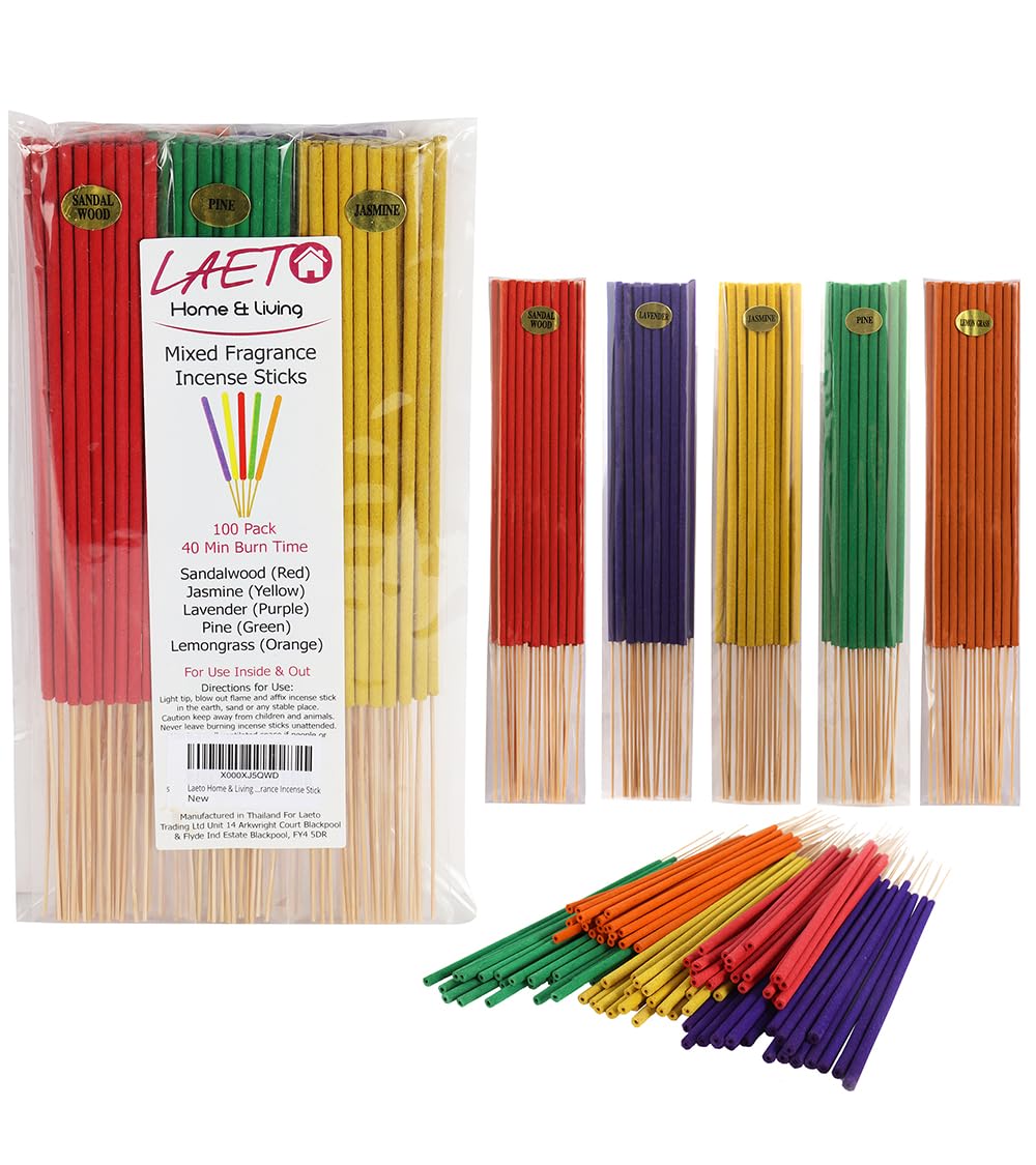 Laeto Ageless Aromatherapy x5 Packs of 40 Mixed Fragrance Incense Sticks | Home Fragrance Incense Sticks Multipack Includes Lavender, Lemongrass, Sandalwood, Jasmine & Pine
