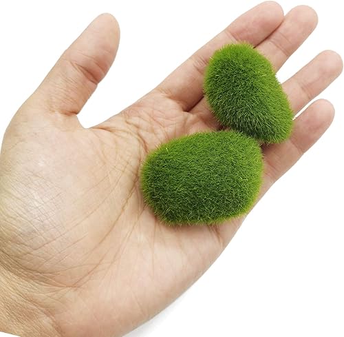 Miniatura 5 de RONYOUNG 40 rocas artificiales de musgo decorativas de 4 tamaños, bolas de musgo verde, piedras de musgo verde, piedras cubiertas de musgo verde,