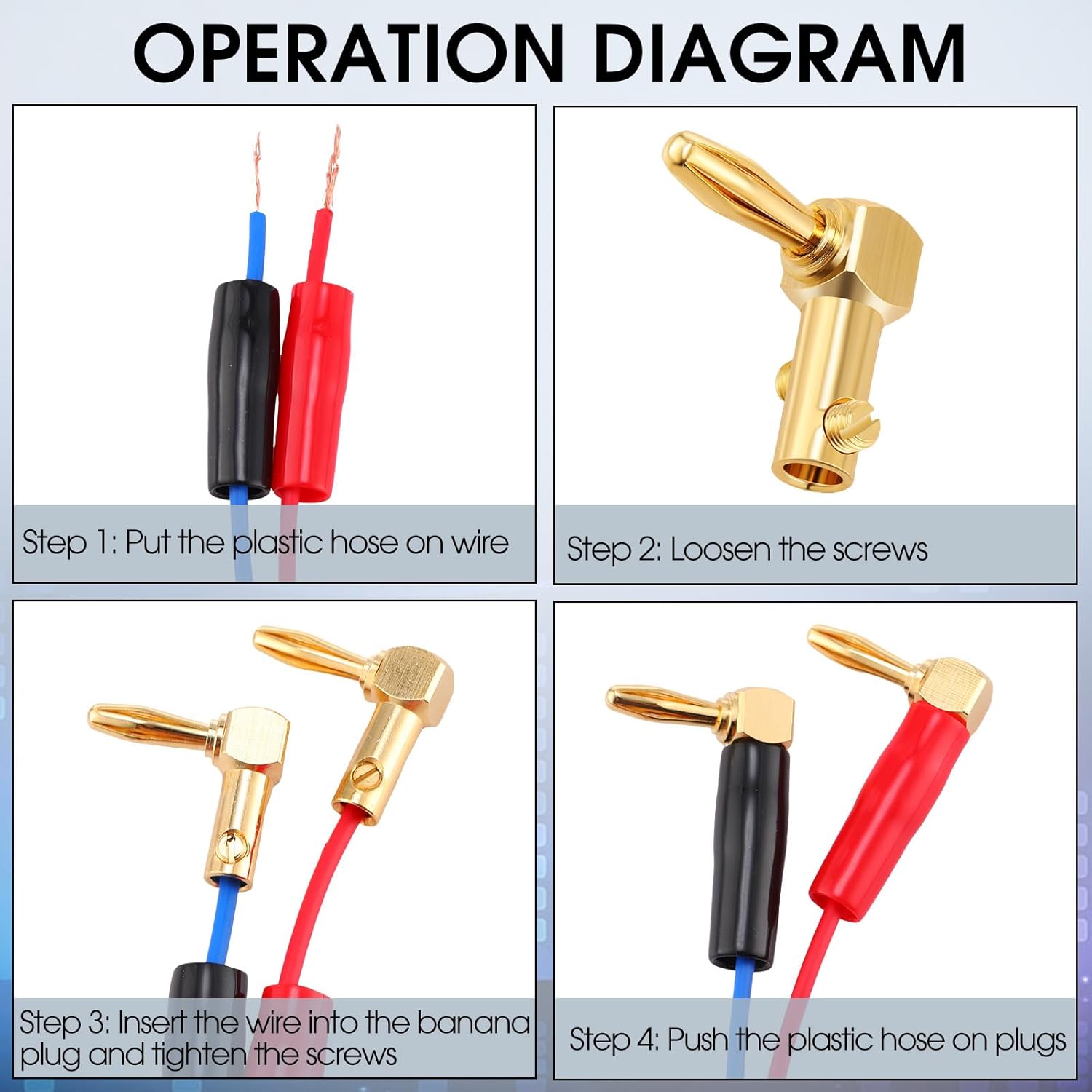 Therwen 36 Pcs Right Angle Banana Plugs 4mm Banana Speaker Plugs Gold Plated Copper 90 Degree Connector Audio Video Connectors Adapters for Speaker Wire, Red and Black - Image 5