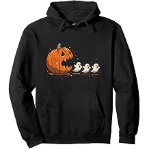 Pumpkin Chasing Ghosts Funny Spooky Halloween Pullover Hoodie