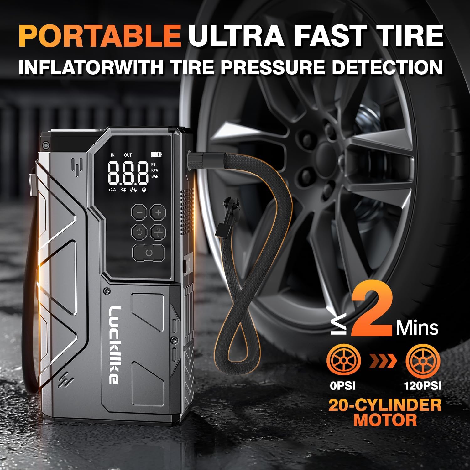 Jump Starter with Air Compressor, Lucklike 4000A Portable Car Battery Jumper Starter Pack for 10L Gas and 8L Diesel, Tire Inflator with Pressure Detection, 12V Jump Box with 3 Modes Flashlight 【New】 - Image 3