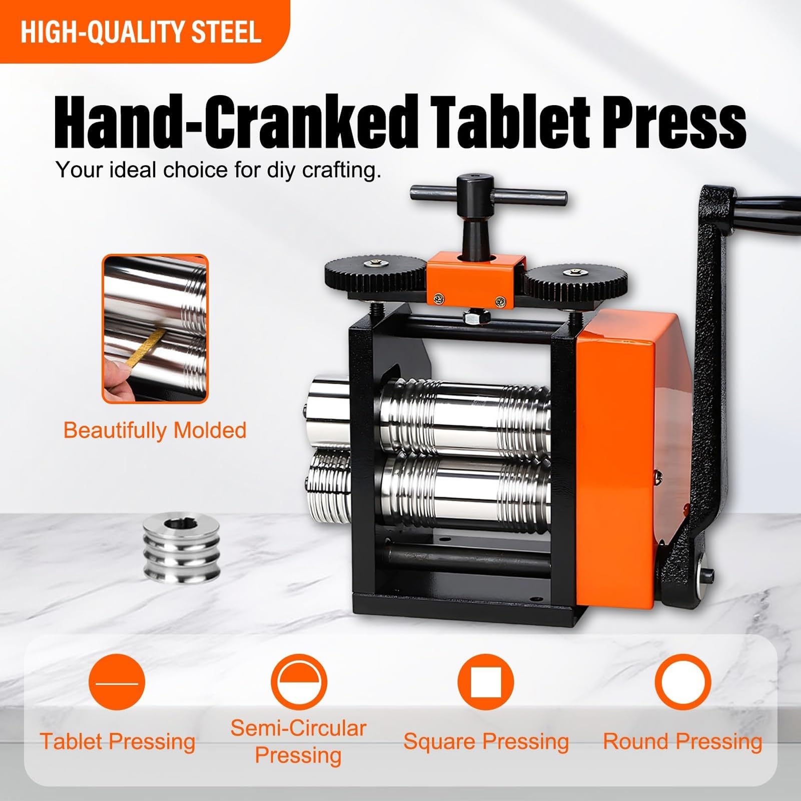 Professionelle Schmuck-Rollmühle für Schmuckherstellung, Heavy Duty Multi-Funktion, Präzise Dicke Kontrolle für Gold, Silber, Kupfer Blatt & Drahtformung, Quadratisch, Rund, Halbrunde