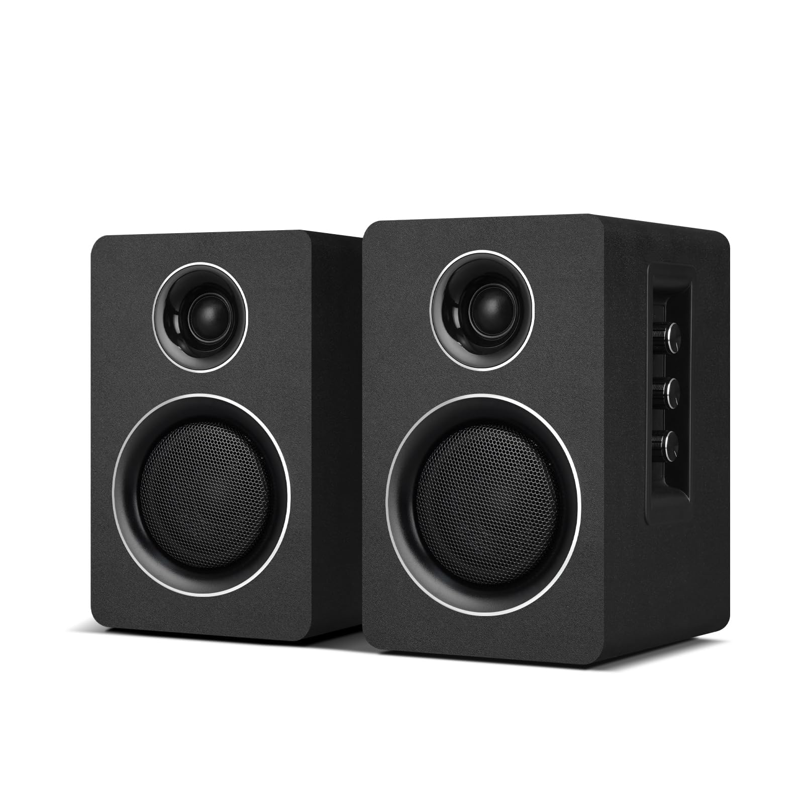 Computer Speakers, Bluetooth 5.3, USB-C, AUX/RCA, 3-Inch Woofer, Black | A 3-inch carbon fiber woofer and 1-inch silk dome tweeter in wood cabinets. For PCs, turntables, TVs, gaming and music.-image-32