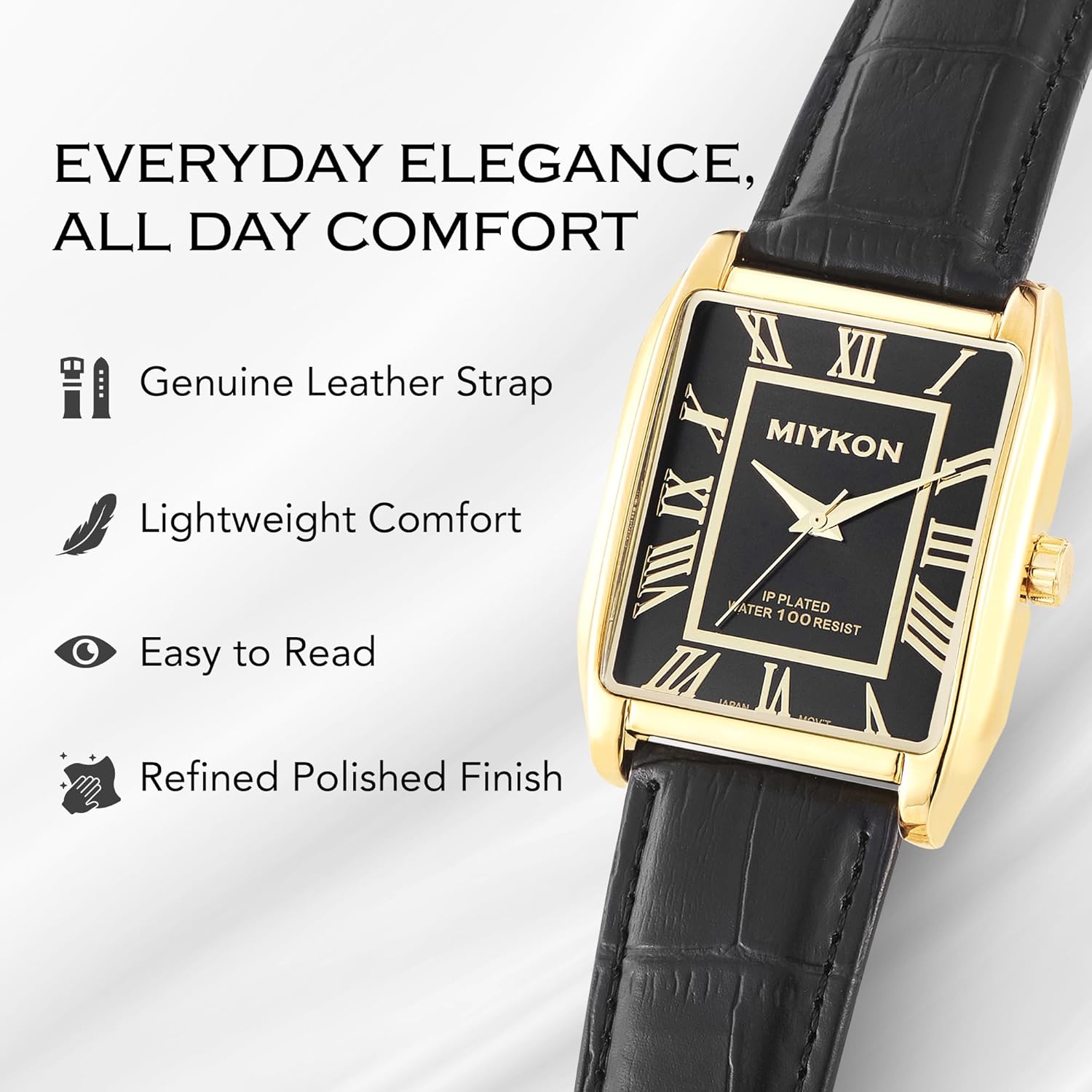 Miykon Vintage Watches for Men – Classic Tank Square Analog Watch with Genuine Leather Wrist Strap, Mens Dress Watches – Japanese Quartz, Waterproof to 100ft - Image 7