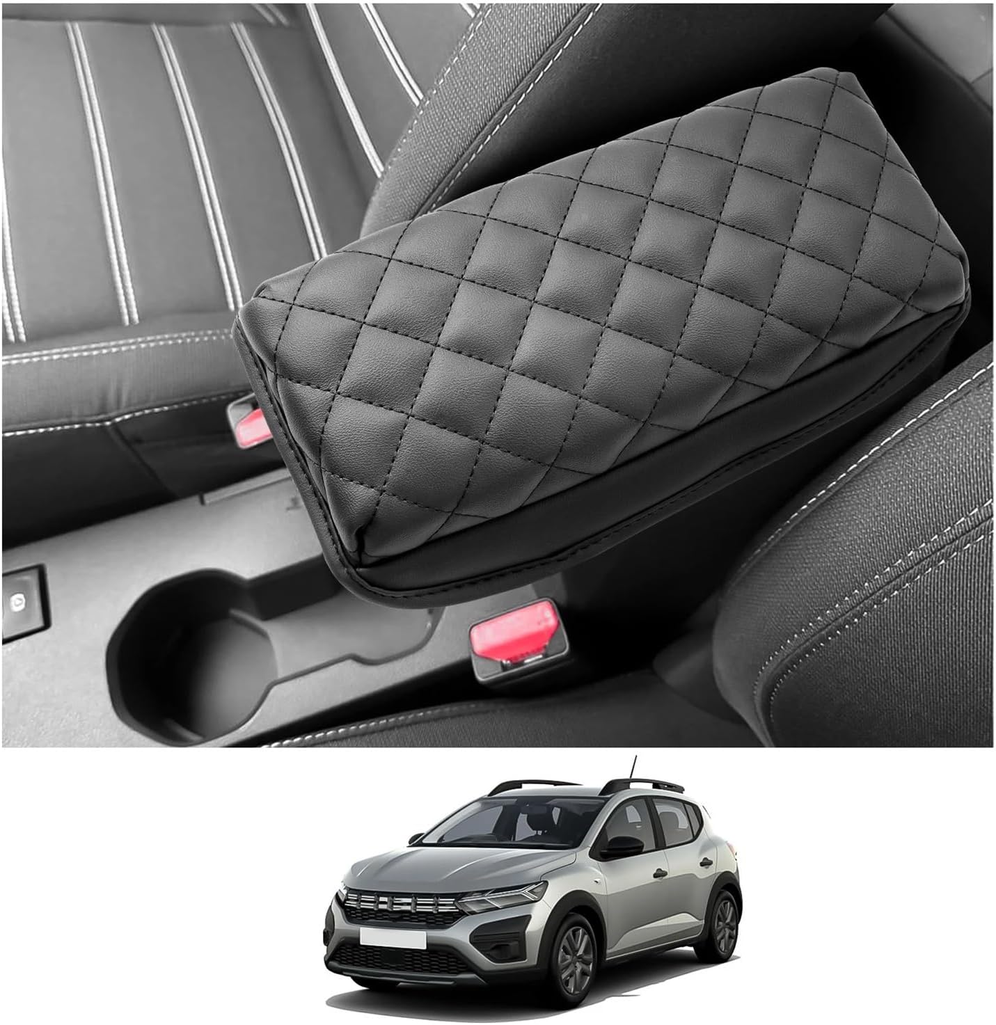 Car Armrest Box Cover Pad Compatible with Dacia Sandero 3/Sandero Stepway III Central Control Armrest Pad Sandero Stepway Accessories(Red)