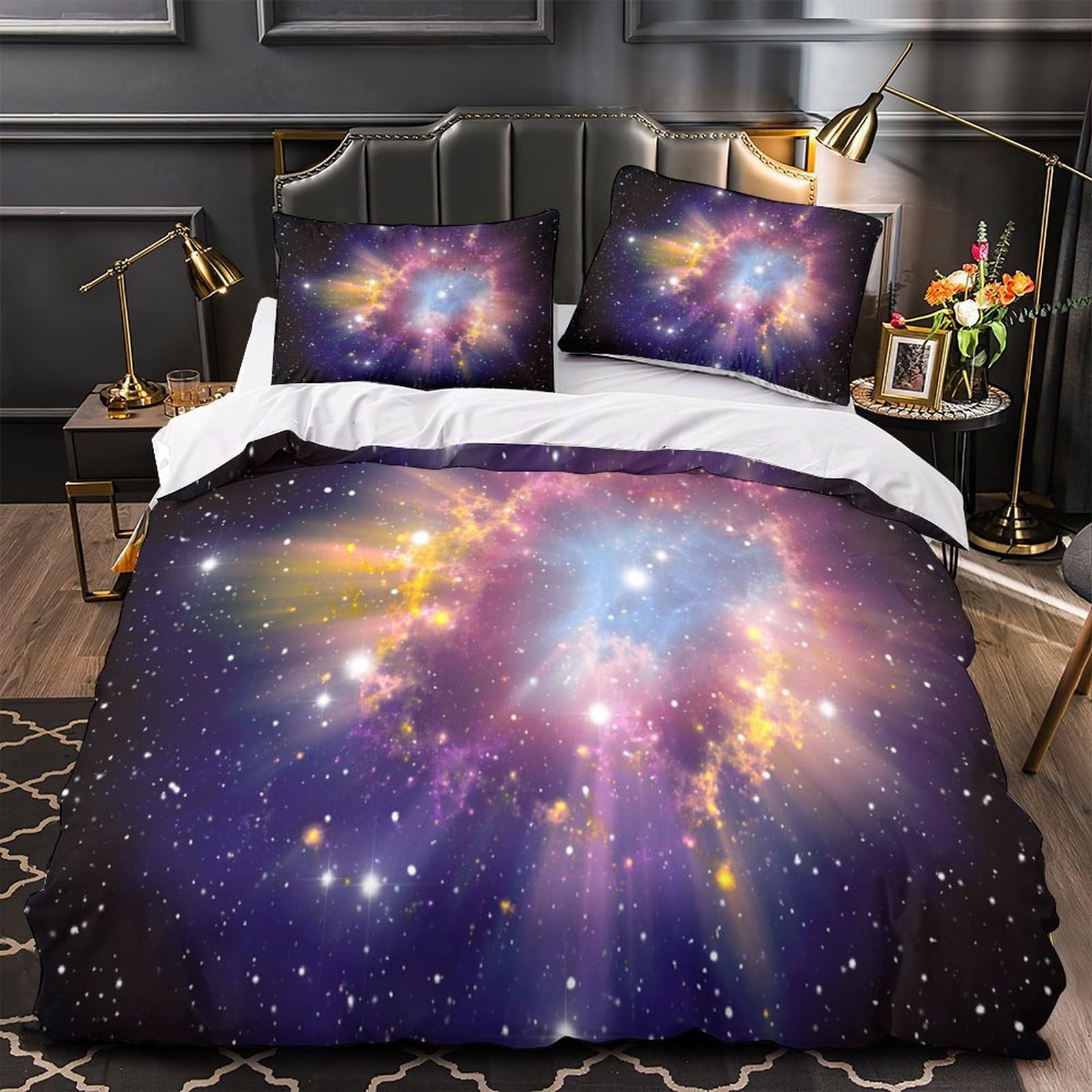 Parure de lit Nébuleuse Cosmique avec housse de couette zippée ultra résistante