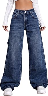 High Waist Jeans for Women – Wide Leg Straight Fit Denim | Baggy Cargo Style Casual Pants for Girls & Daily College Wear