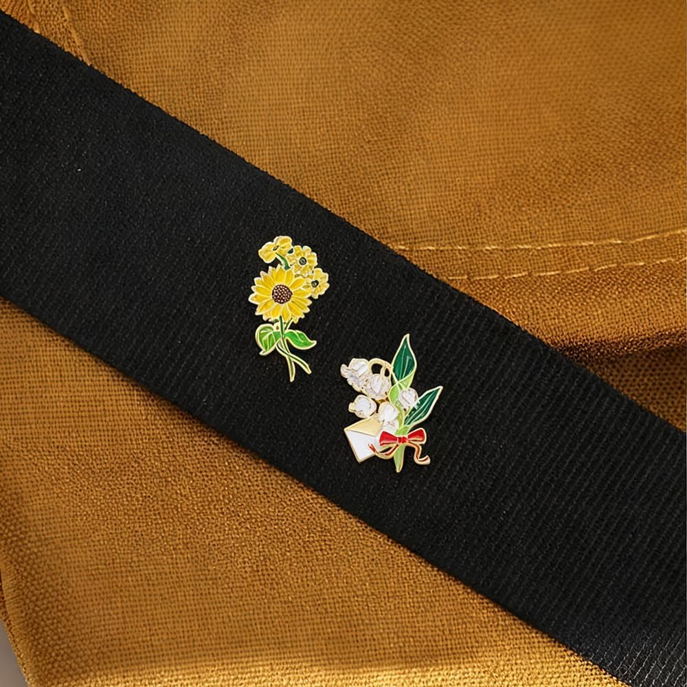 4Pcs Floral Enamel Pins Set, Colorful Flower Brooches with Sunflower, Iris, Lily of the Valley & Tulip Designs, Fashion Accessories for Bags, Clothes, Hats - Image 5