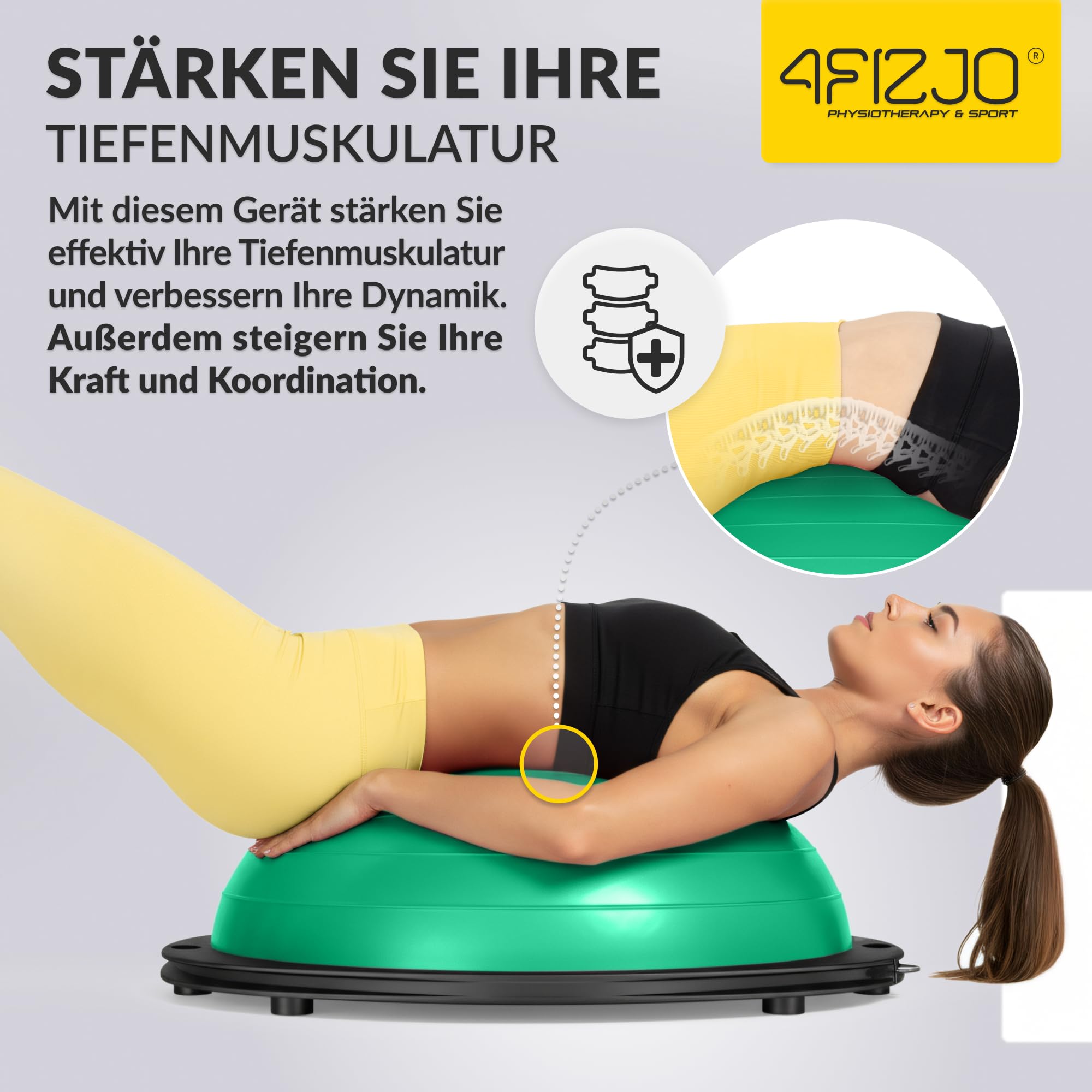 4FIZJO Balance Ball Trainer 60cm Anti-Rutsch, Halbkuge, Gymnastikball für Yoga Fitness, mit Widerstandsbändern, Pumpe, Gleichgewichtstraining, Krafttraining, Fitnessball