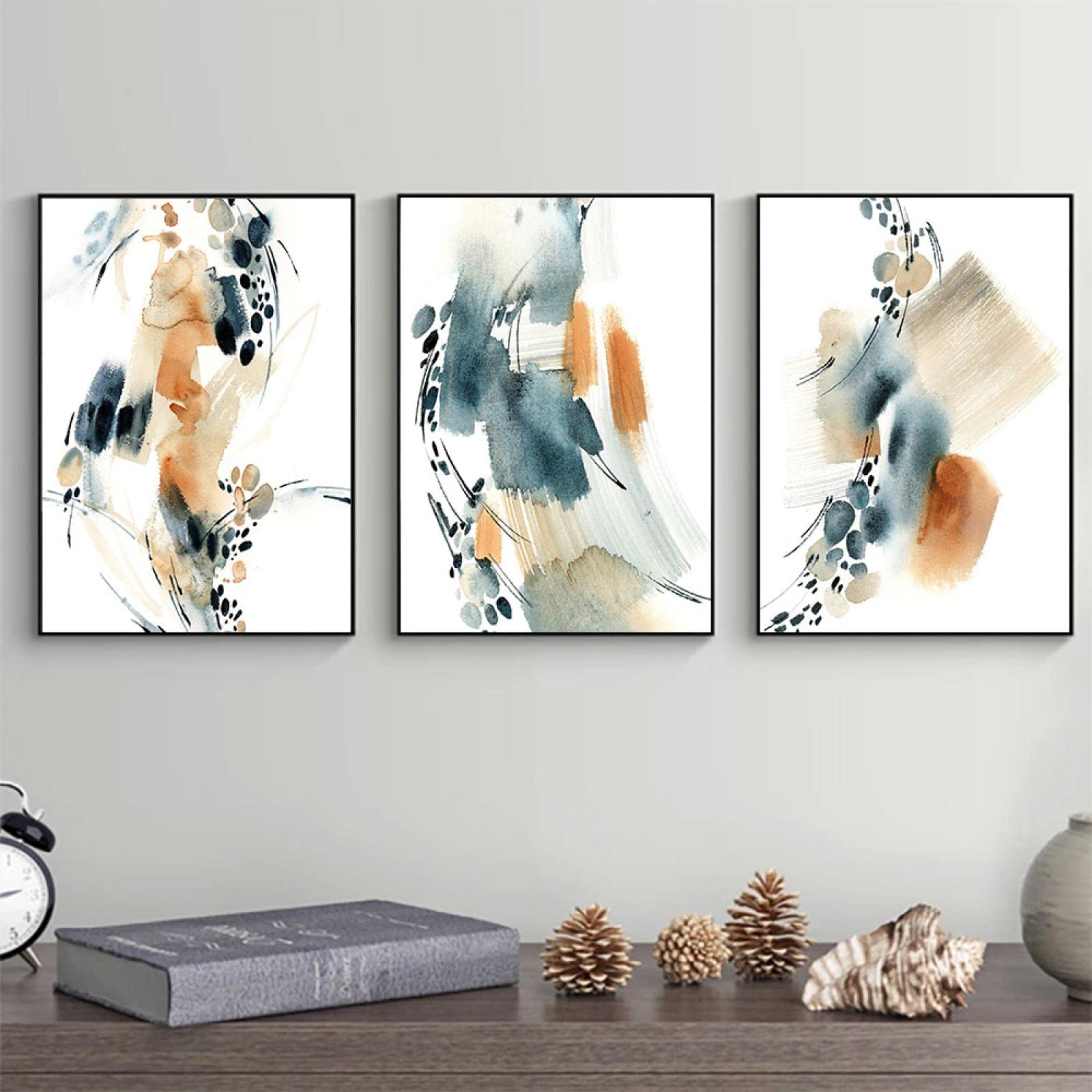 GEMMII Canvas Prints Wall Art Large Blue Orange Beige Abstract Watercolor Poster Wall Art For Living Room Painting Pictures Decor Muralicture 29.7x42cmX3 Frameless