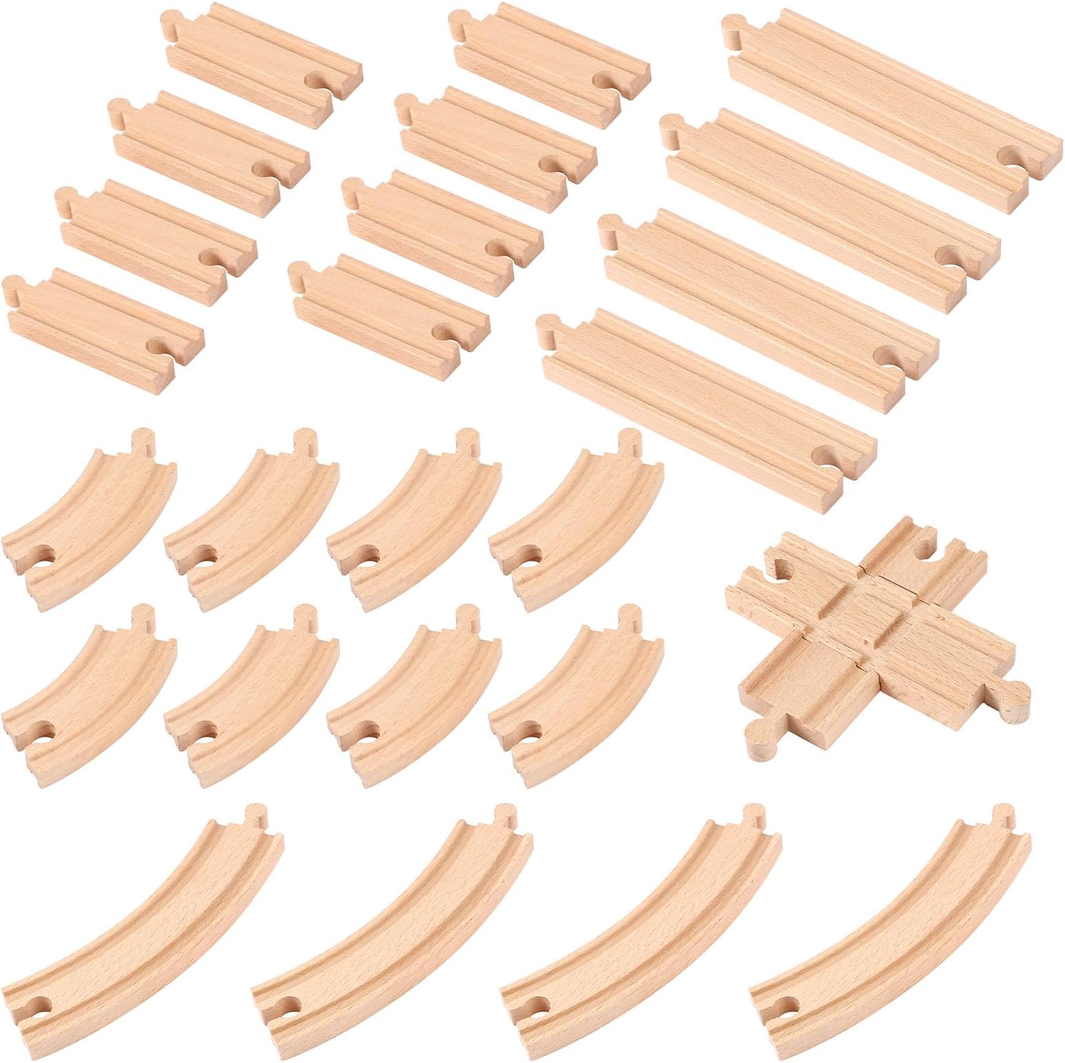 Wenqik26 Pcs Wooden Train Track Set Distinct Track Expansion Wooden Train Tracks Compatible with Most Major Railroad Toy Brands