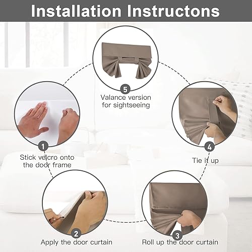 Miniatura 2 de YSYY Cortinas de puerta francesa 100% opacas, sin arrugas, oscurecimiento de la habitación, bloquean la luz y el calor a través de la ventana de