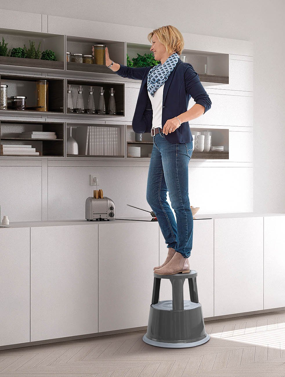 Wedo 212112 Sgabello con rotelle in metallo, testato TÜV e GS, altezza 43 cm, portata 150 kg, grigio