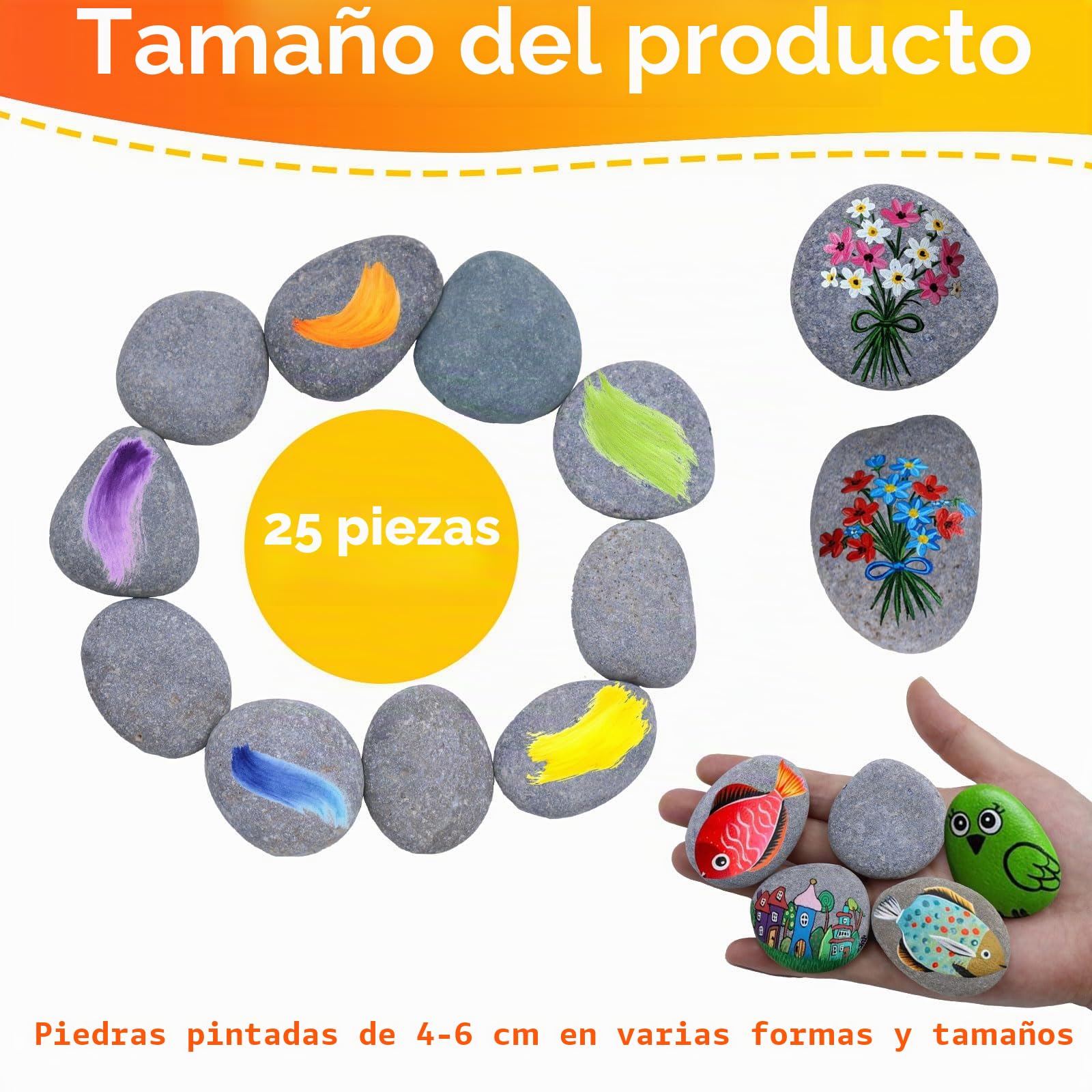 25 Piedras Decorativas Lisas De 4-6 Cm Para Pintar, Manualidades Y Decoración De Macetas O Acuarios