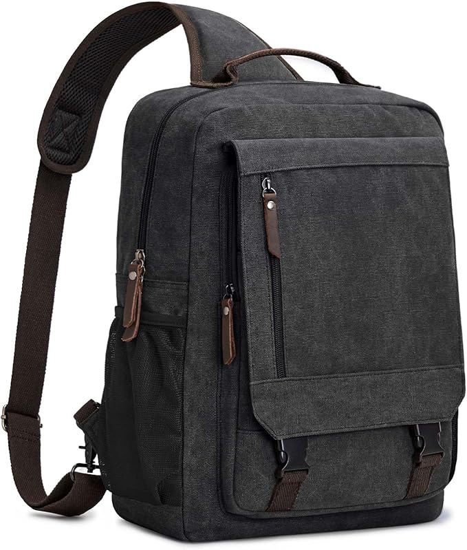 S-ZONE Zaino da Uomo in Tela Impermeabile da 13-16 Pollici per Laptop Borsa a Tracolla Casual