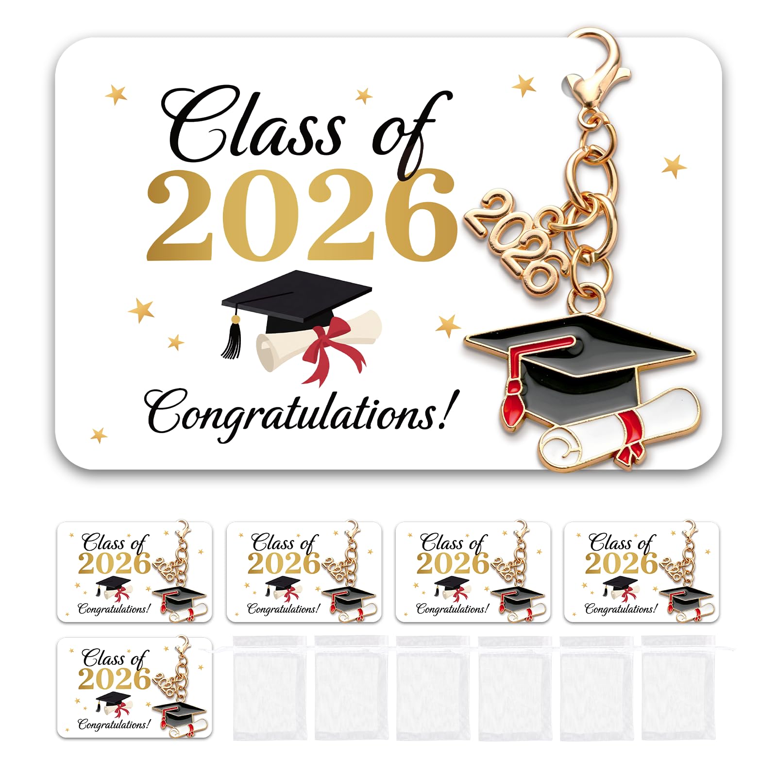 DOORIO Graduation Keyring Card, 6 Sets School Leaver Gifts from Teachers Graduation Gift Card Bulk for Students Graduation Party Favours Keepsake (Graduation Cap)