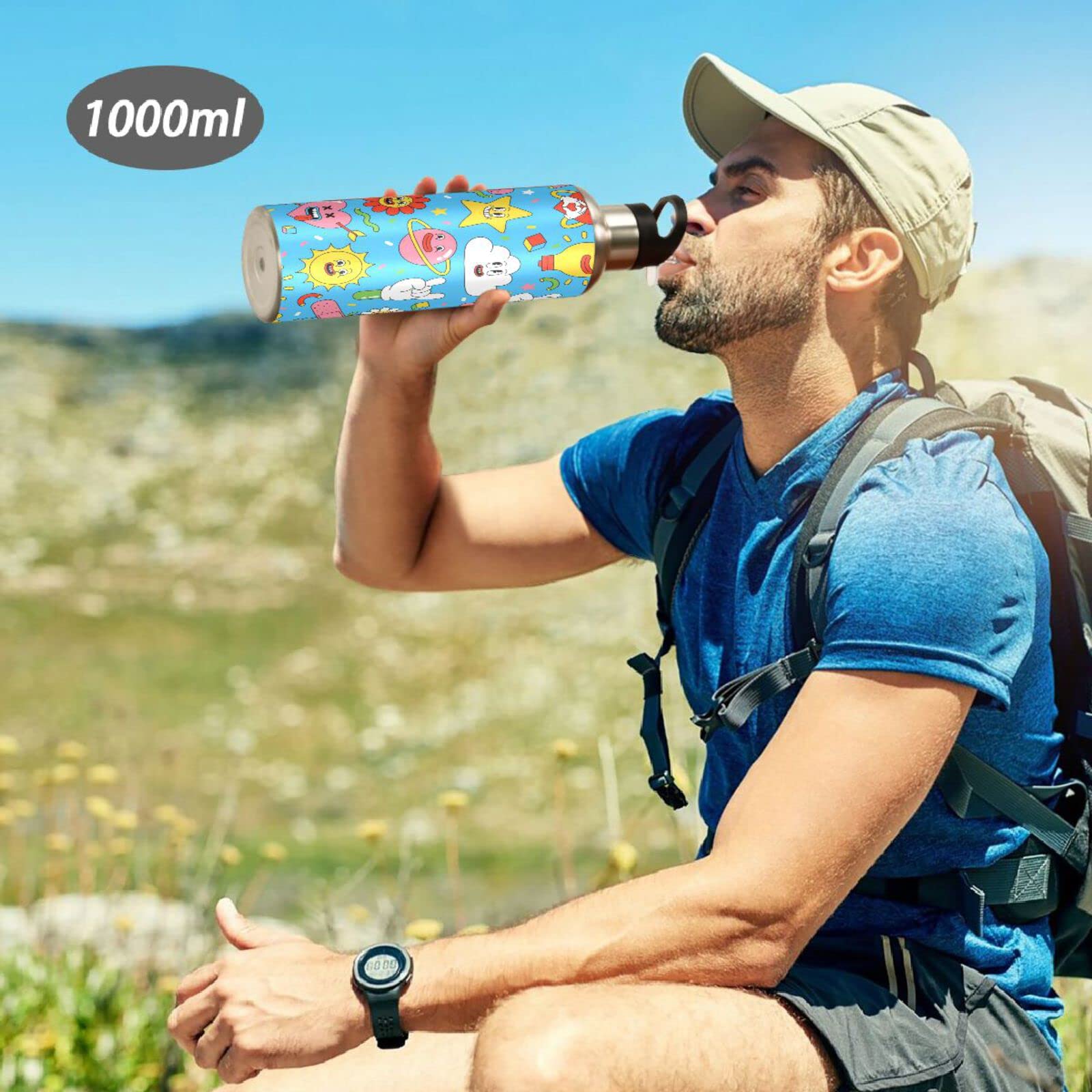 Borraccia sportiva isolata sottovuoto con manico in acciaio inox brocca d'acqua con cannuccia per corsa bicicletta viaggio palestra all'aperto doppia parete termica a prova di sudore caldo e freddo 34