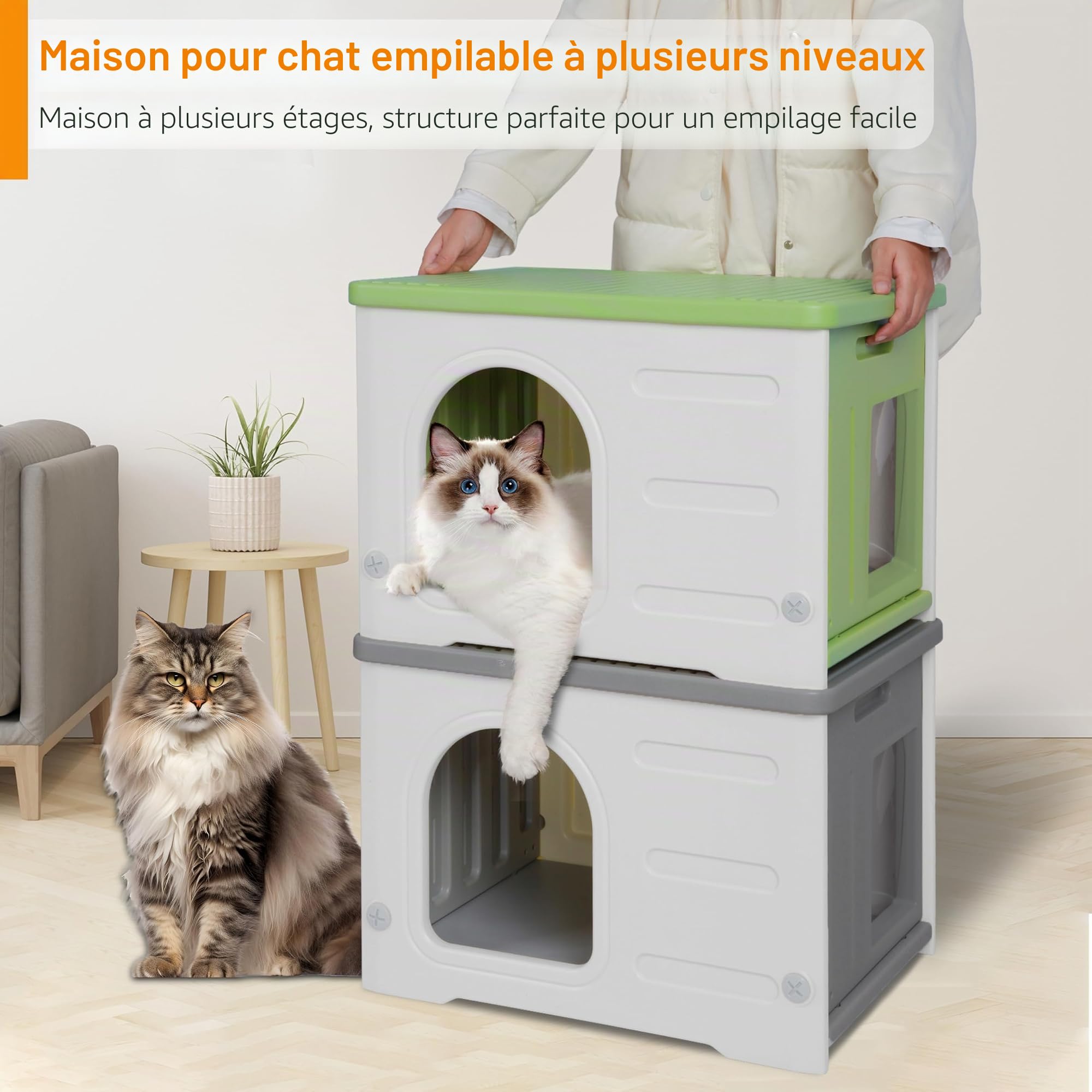 Maison pour Chat en Plastique, Isolée et Résistante aux Intempéries