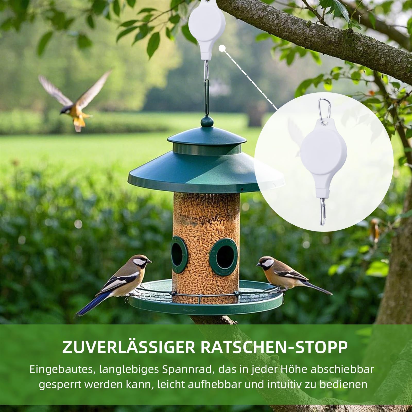 Lot de 2 crochets de suspension pour plantes rétractables, réglables - Pour pots suspendus et paniers à plantes - Support solide pour mangeoires à oiseaux, charge maximale de 1 à 15 kg (blanc)