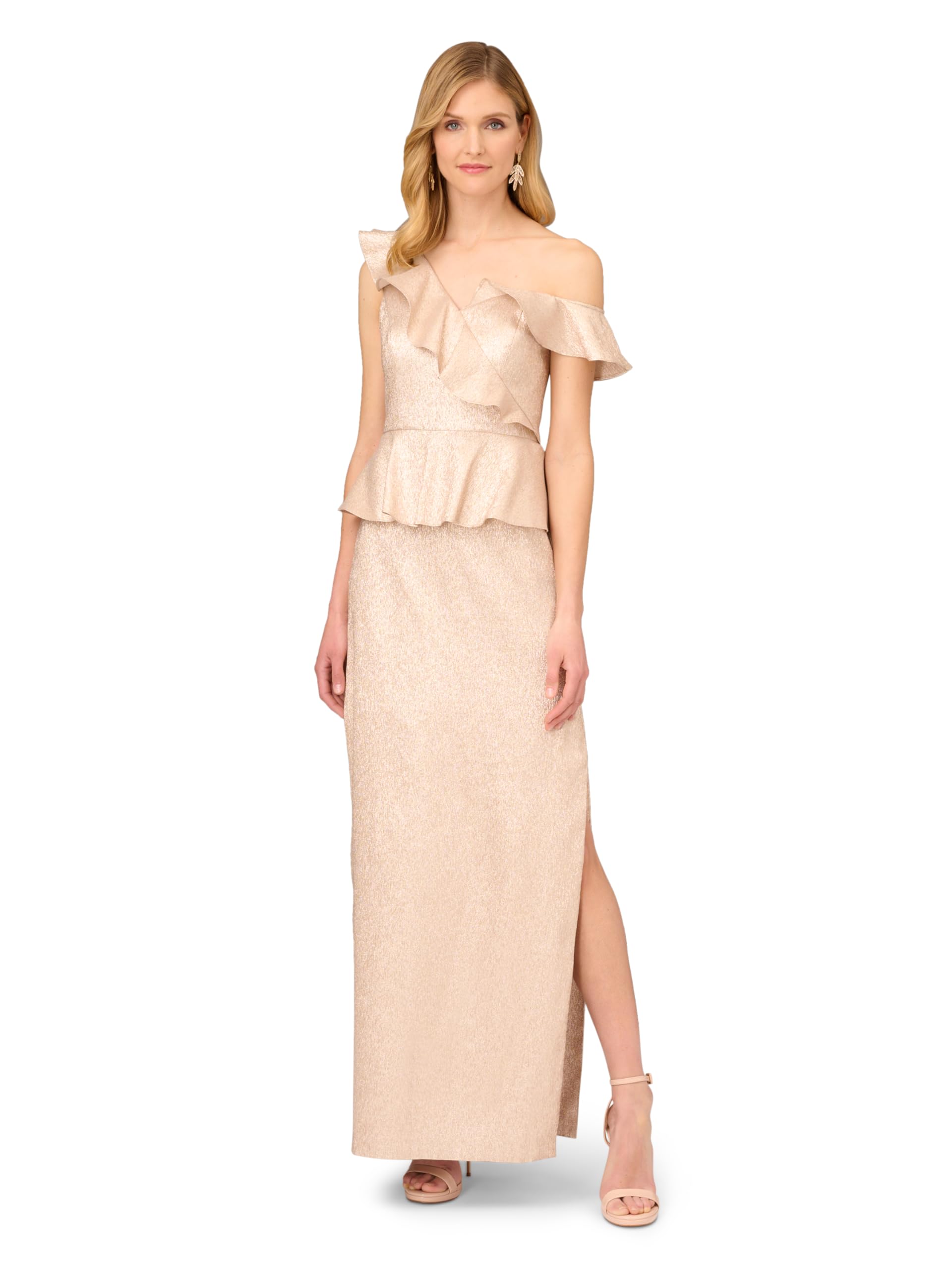 Aidan Mattox by Adrianna Papellby Adrianna Papell Women's Lame Column Gown with Ruffles