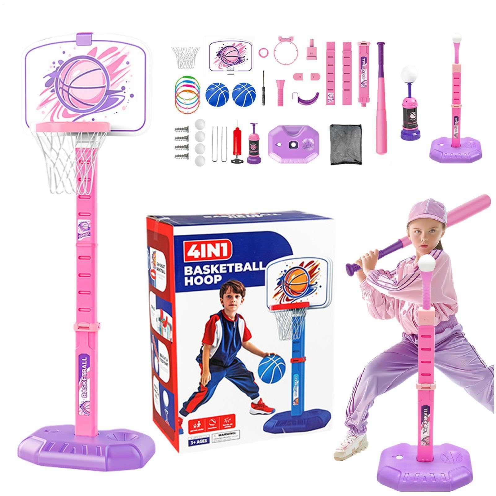 Cerchio da basket per tutti-piccoli, cerchio da basket per | 4 in 1 Pool Basketball Hoop Set Tee Ball Stand - Gioco di palla portatile sport all'aperto per interni, camera da letto di Chidlren